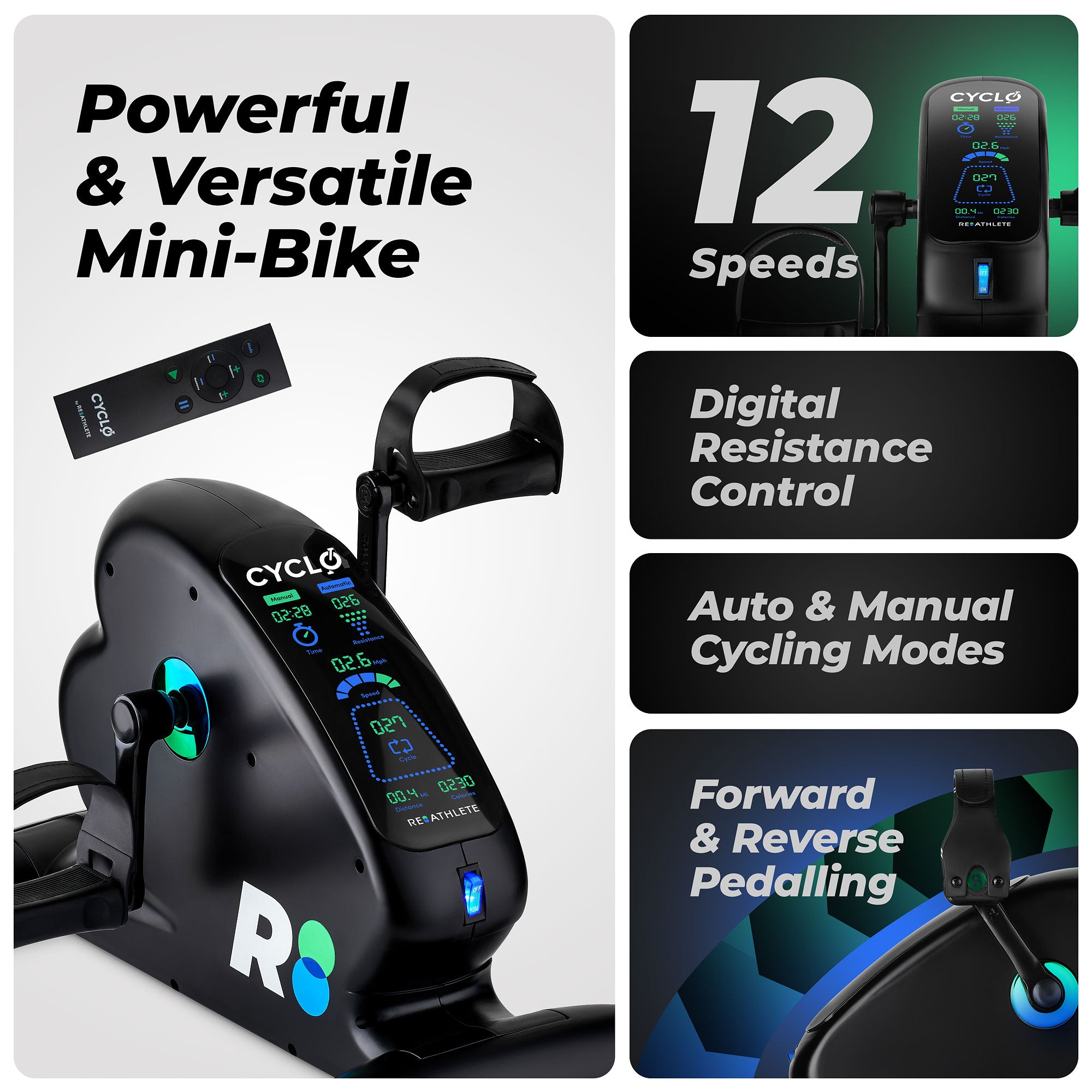 REATHLETE CYCLO Compact Electric Pedal Exerciser for Training and Rehabilitation - Smart-nests