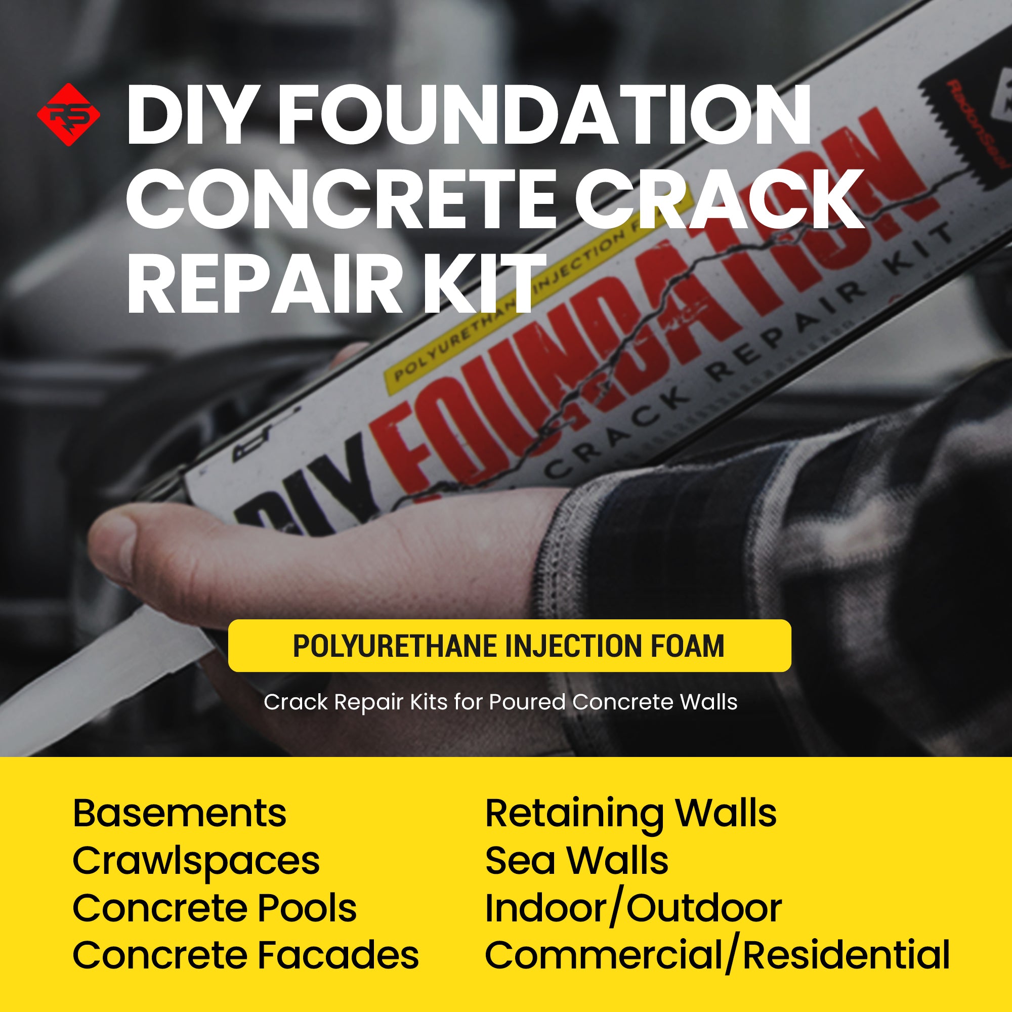 RadonSeal Concrete Foundation Crack DIY Repair Kit for Basement Wall Cracks - Smart-nests