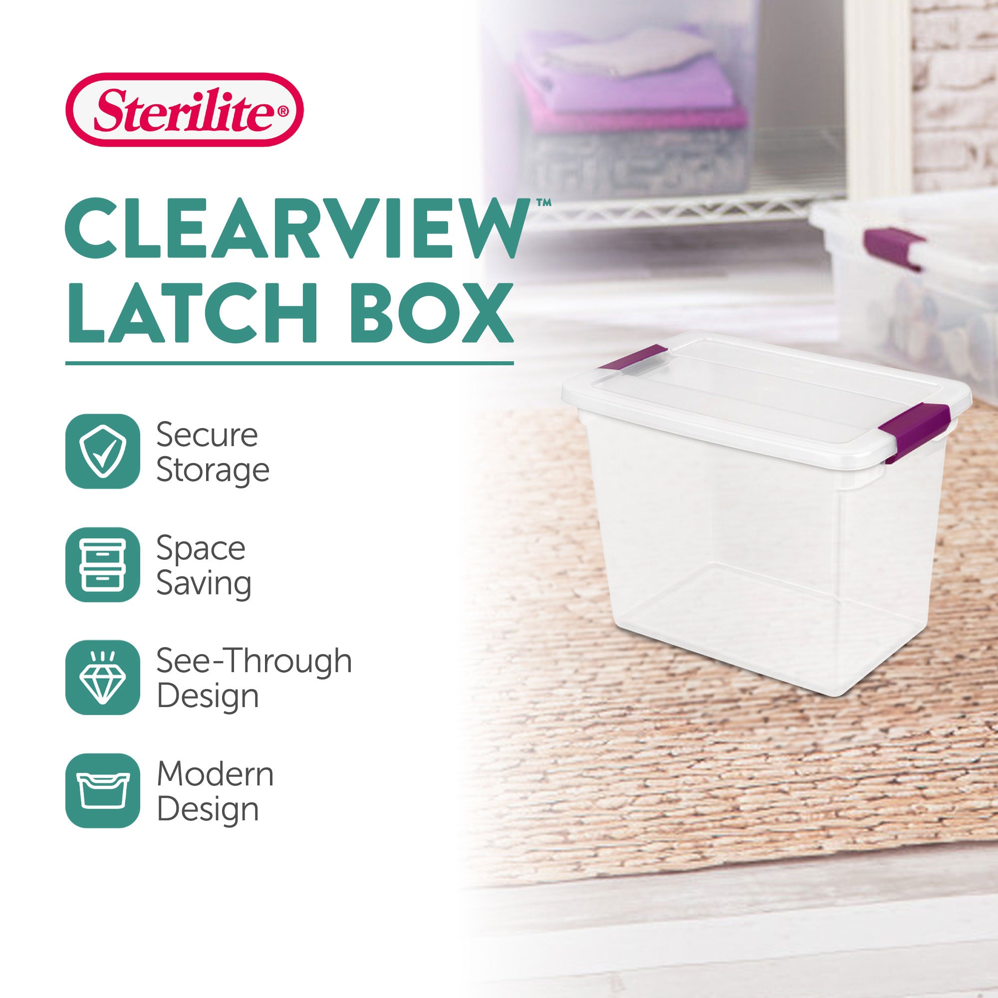 Sterilite 27 Qt ClearView Latch Storage Stackable Bin with Latching Lid, 6 Pack - Smart-nests