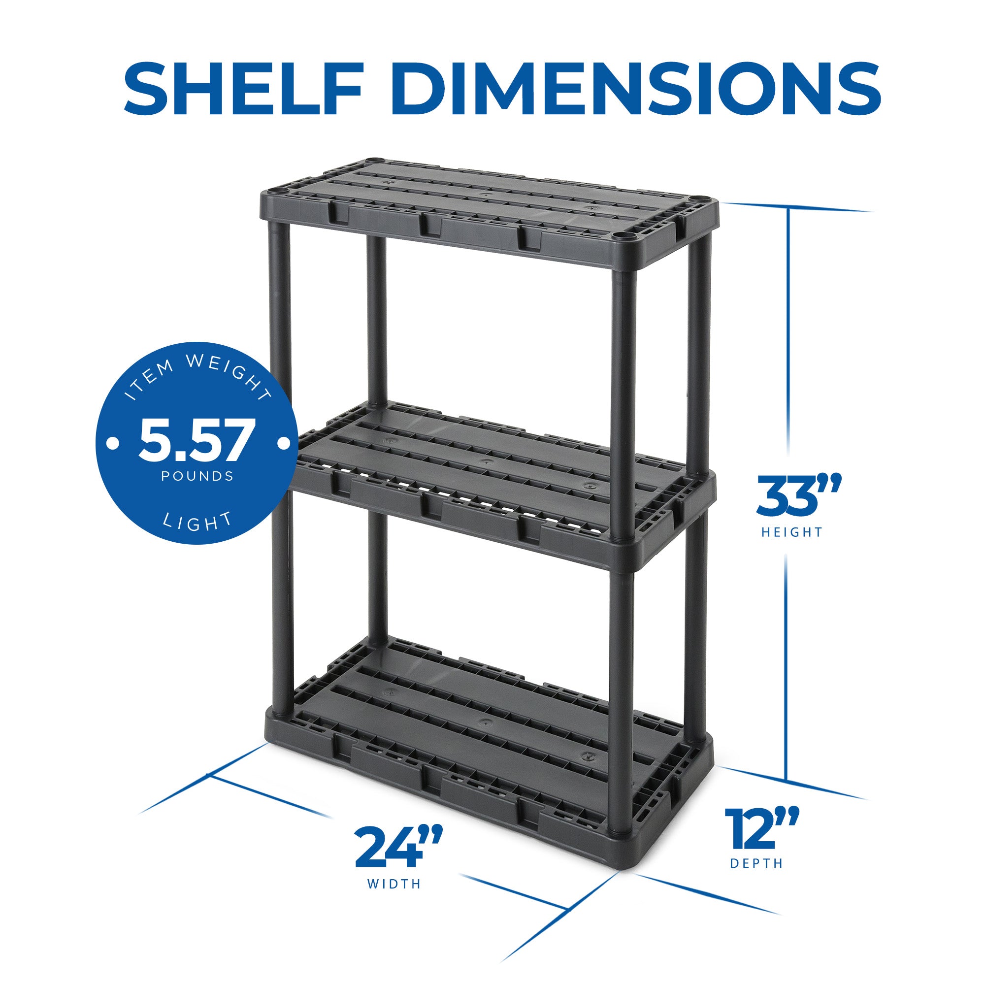 Gracious Living 3 Shelf Knect-A-Shelf Fixed Height Light Duty Storage Unit,Black - Smart-nests