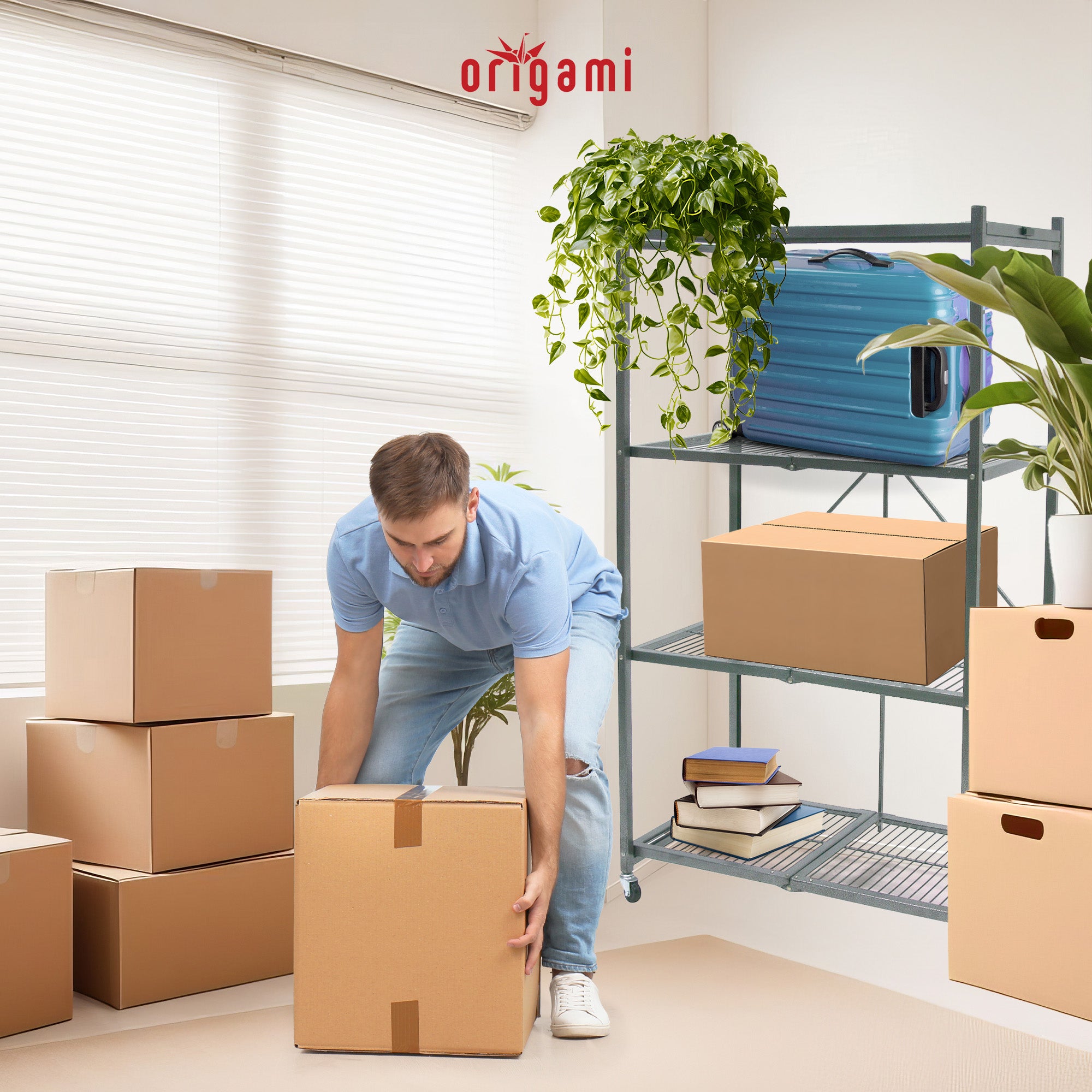 Origami 4 Tier Multipurpose Folding Storage Organizing Rack with Wheels, Gray - Smart-nests