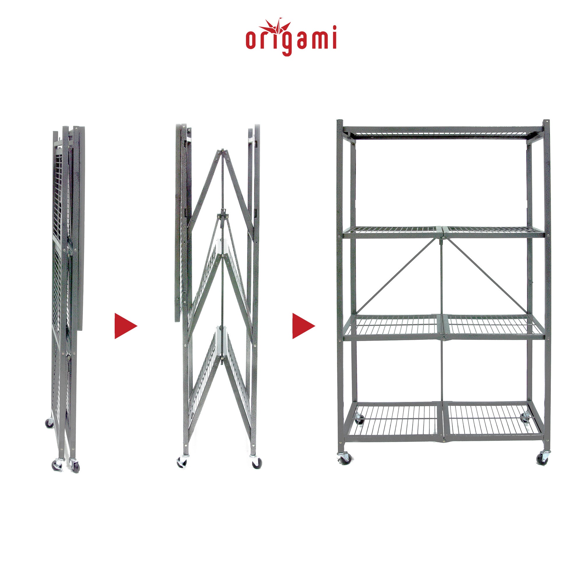 Origami 4 Tier Multipurpose Folding Storage Organizing Rack with Wheels, Gray - Smart-nests
