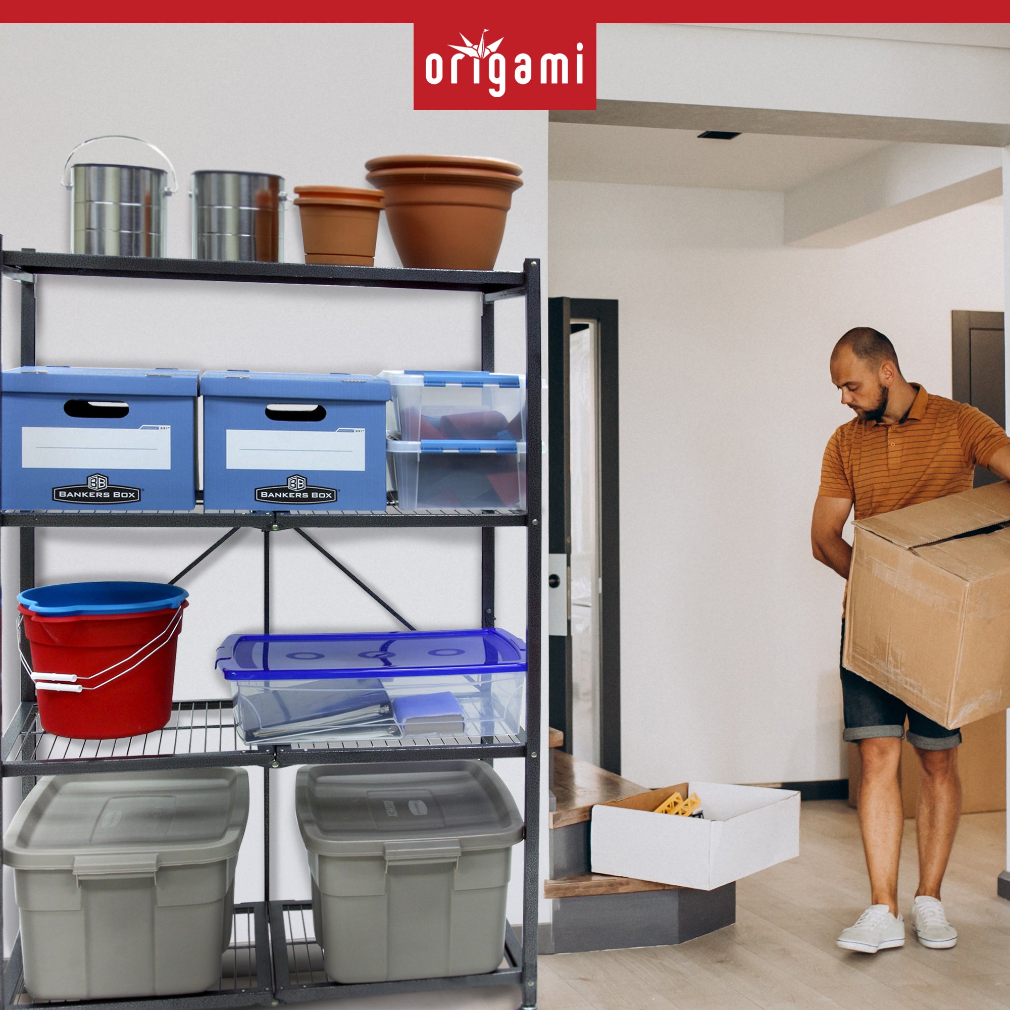 Origami 4 Tier Multipurpose Folding Storage Organizing Rack with Wheels (2 Pack) - Smart-nests
