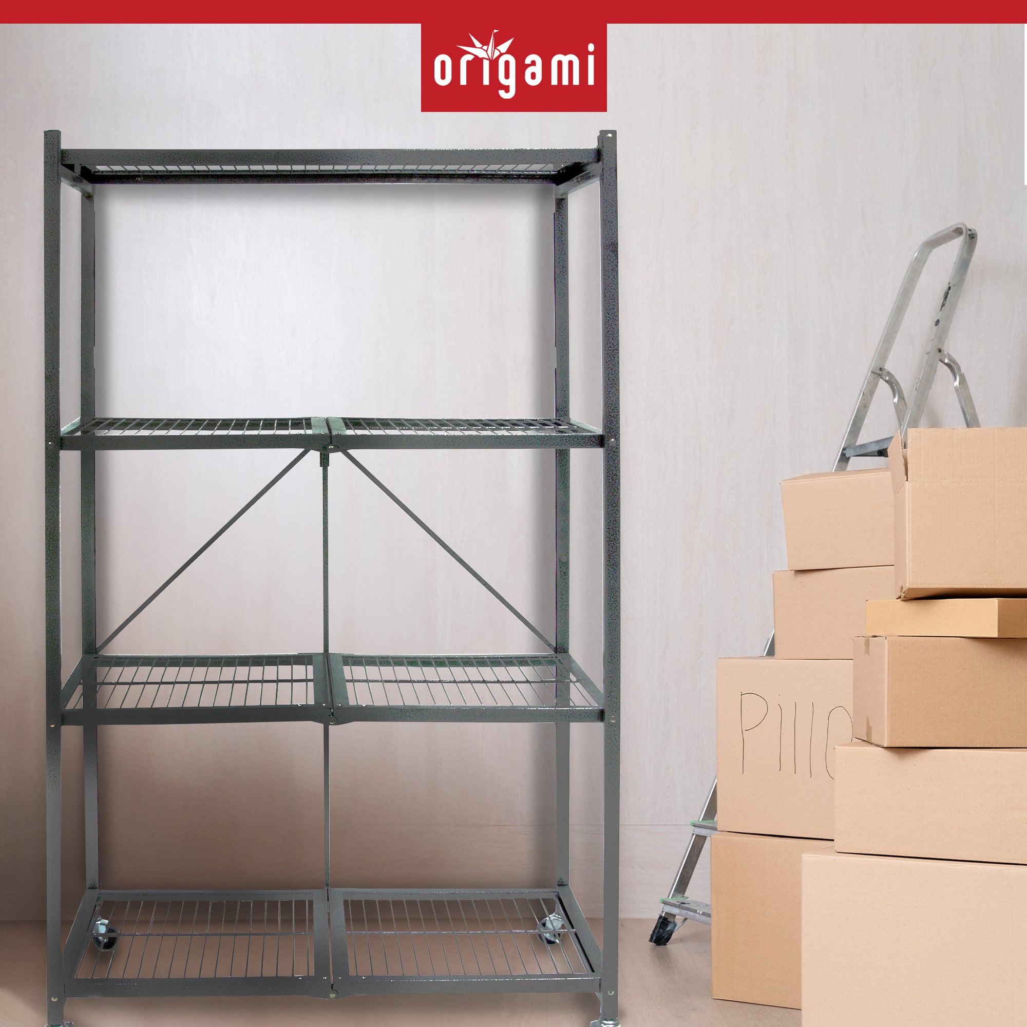 Origami 4 Tier Multipurpose Folding Storage Organizing Rack with Wheels (2 Pack) - Smart-nests
