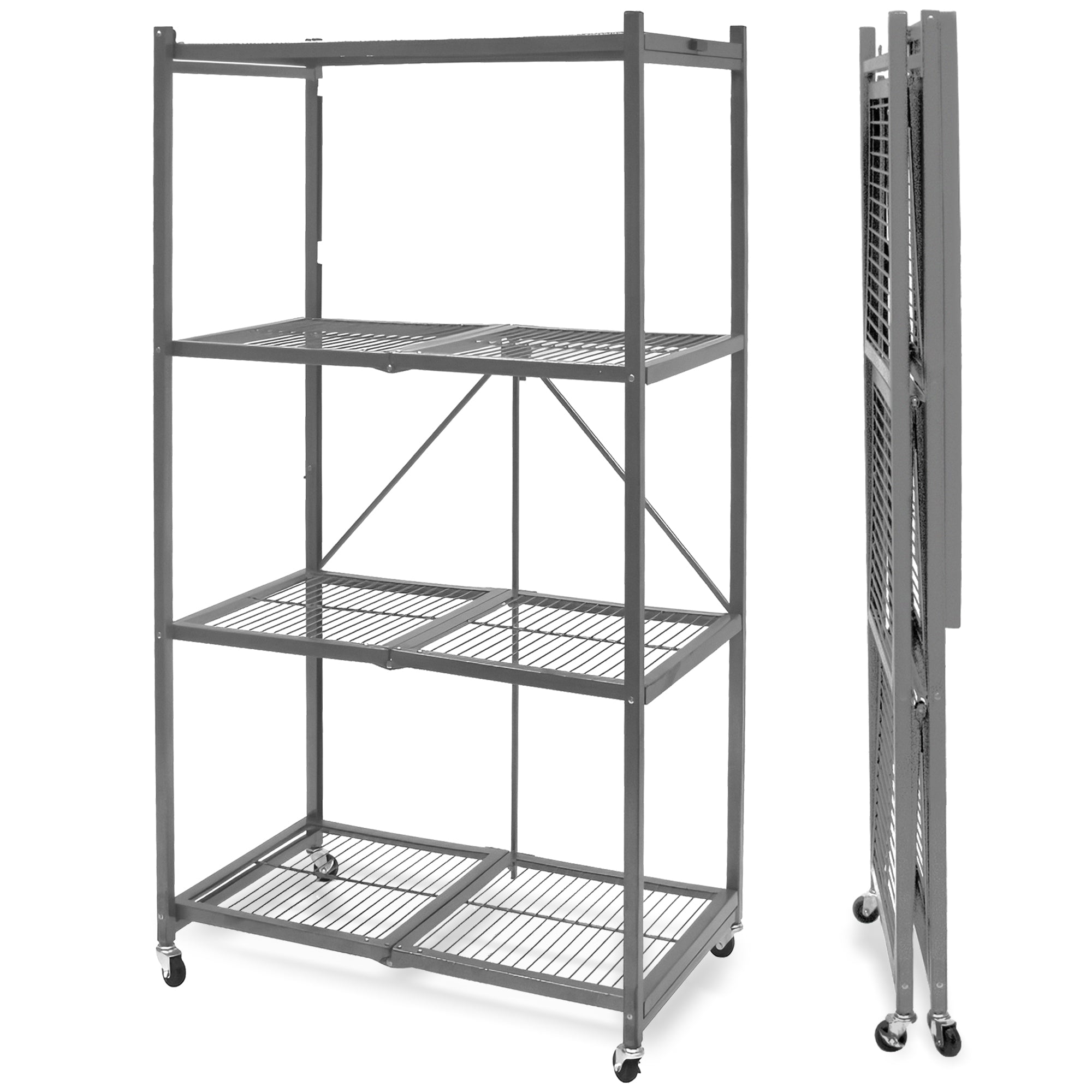 Origami 4 Tier Multipurpose Folding Storage Organizing Rack with Wheels, Gray - Smart-nests
