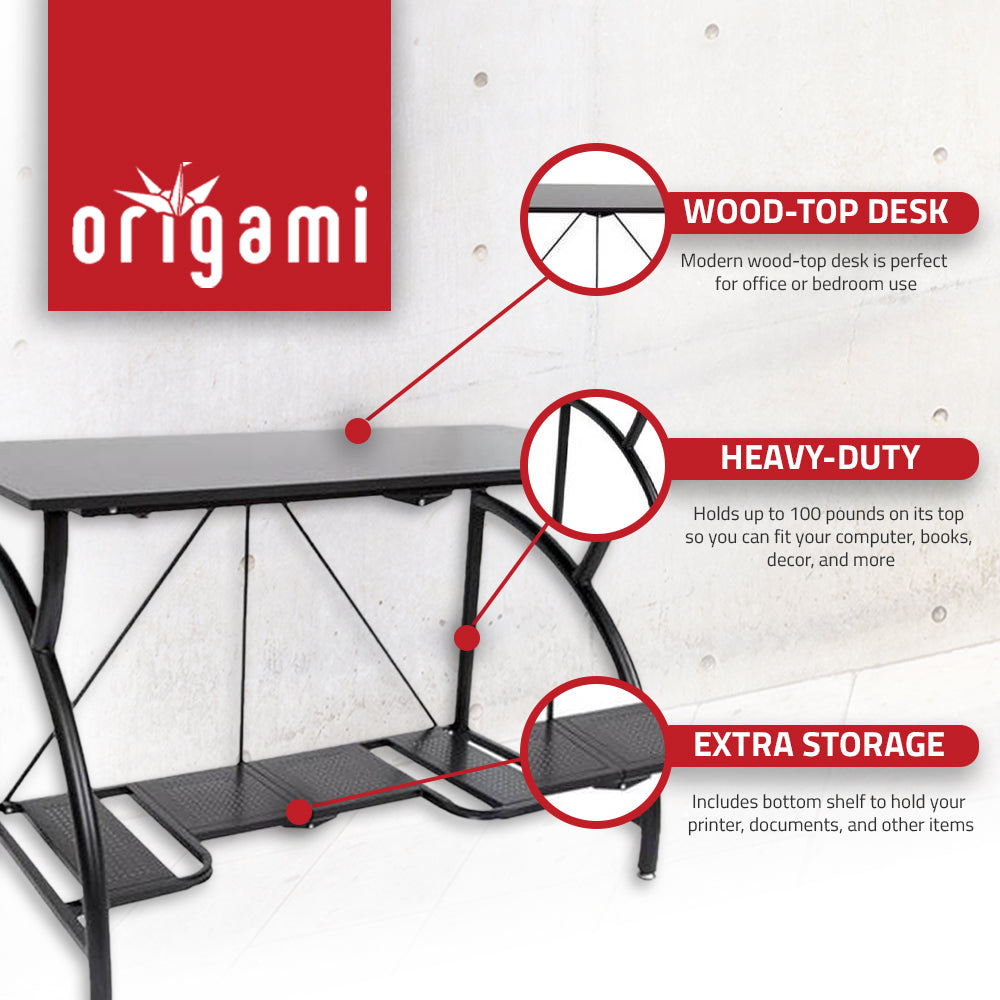Origami Multi Purpose Folding Wooden Office Computer Furniture Table Desk, Black - Smart-nests
