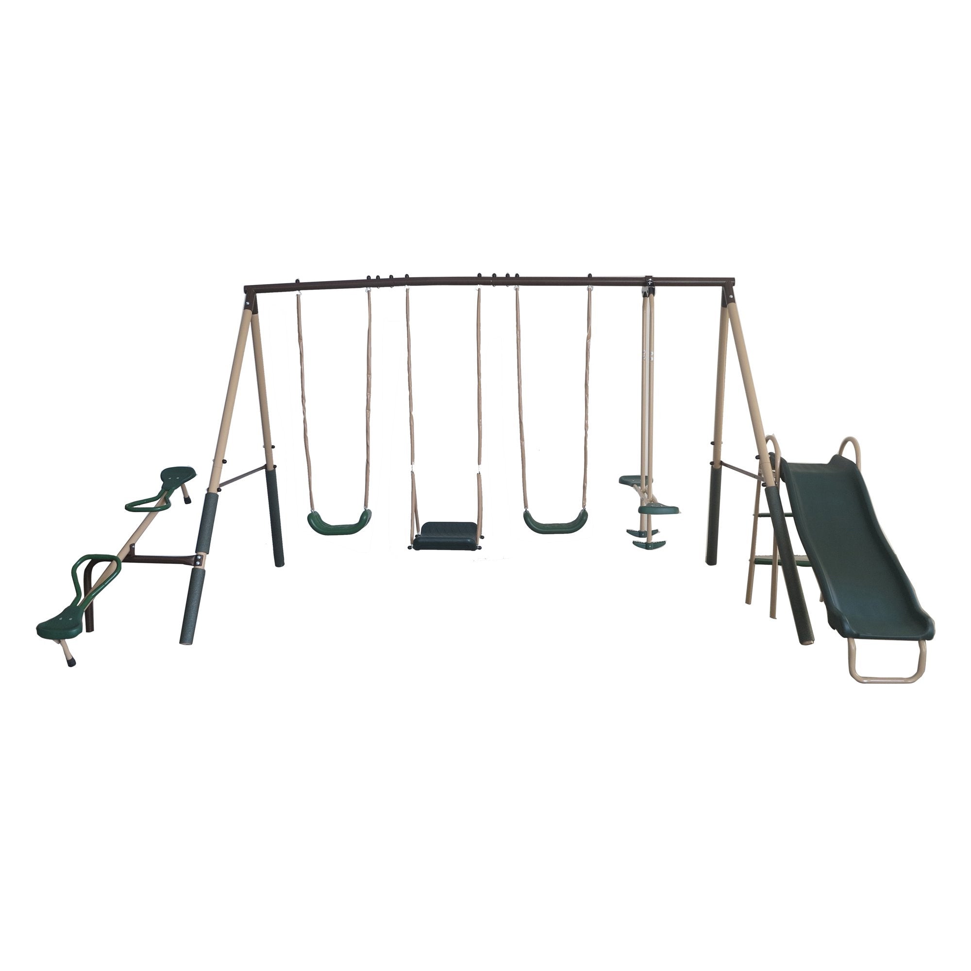 XDP Recreation Crestview Outdoor Swing Set w/ Slide, Glider, 3 Swings, & See Saw - Smart-nests