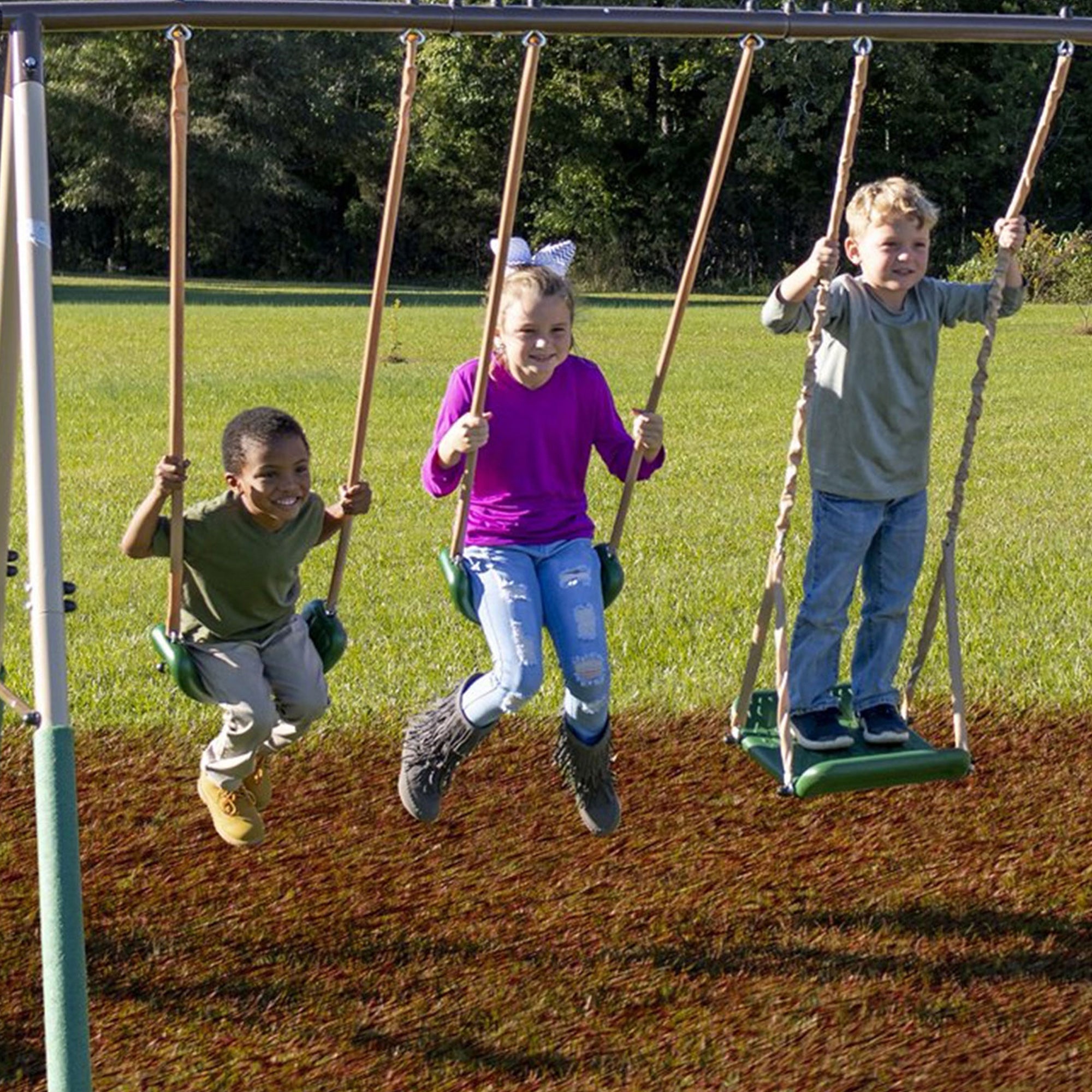 XDP Recreation Crestview Outdoor Swing Set w/ Slide, Glider, 3 Swings, & See Saw - Smart-nests
