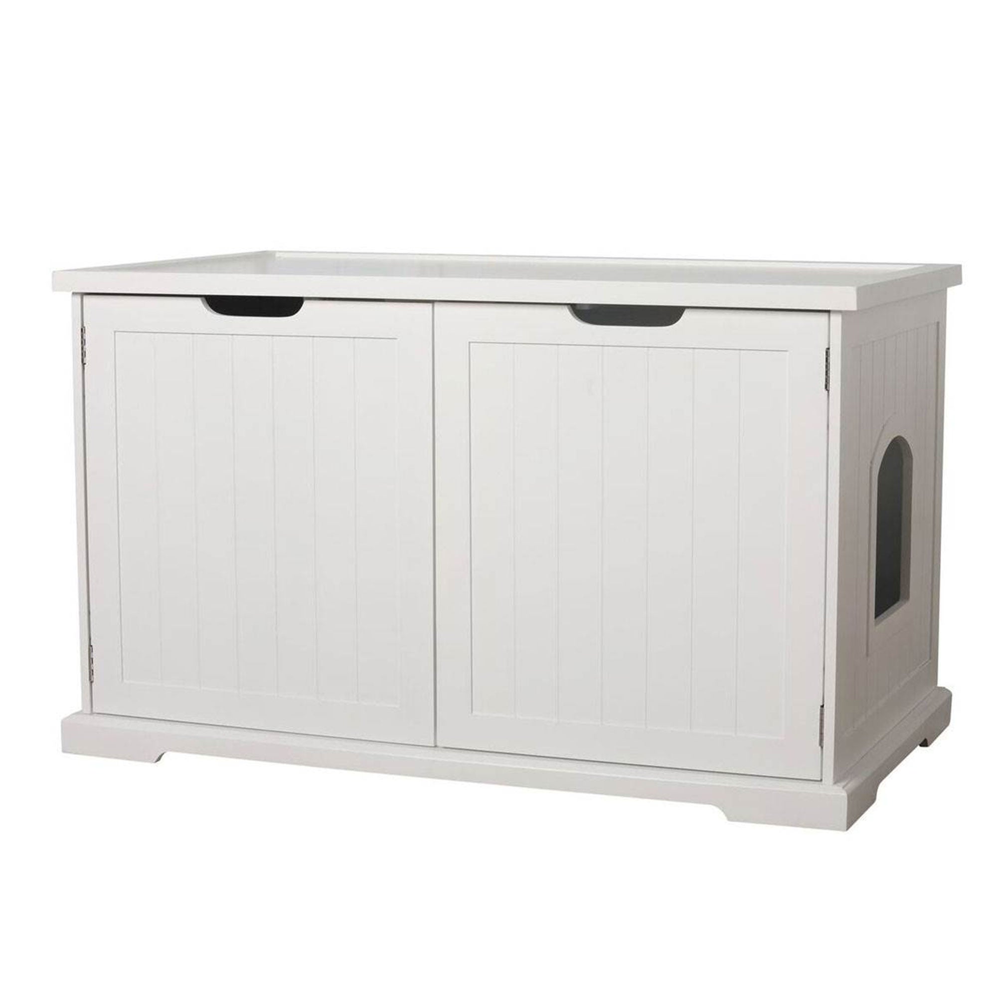 Merry Products Pet Cat Washroom Bench Box with Removable Partition Wall, White - Smart-nests