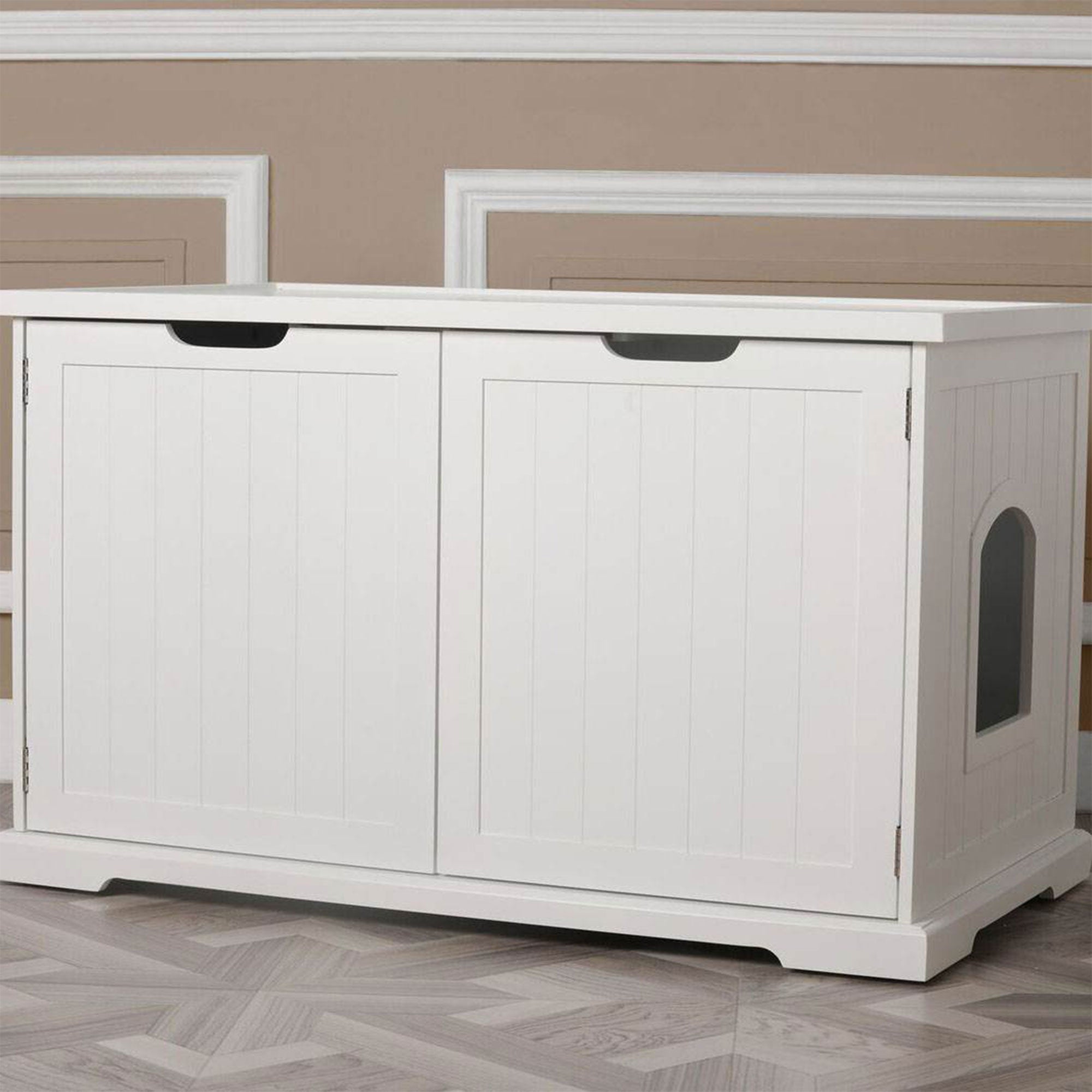Merry Products Pet Cat Washroom Bench Box with Removable Partition Wall, White - Smart-nests