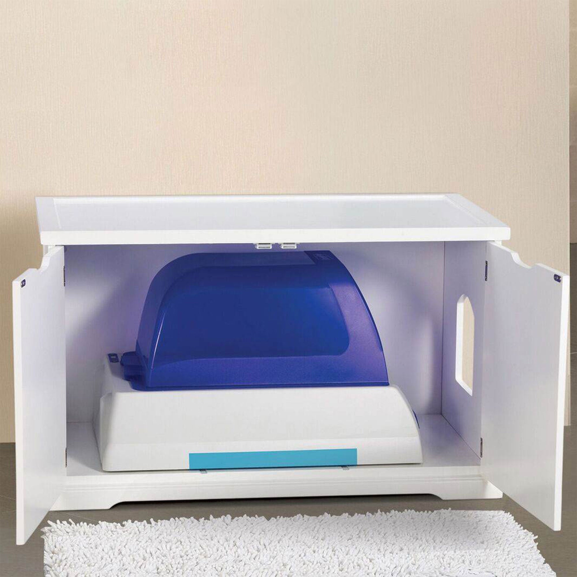 Merry Products Pet Cat Washroom Bench Box with Removable Partition Wall, White - Smart-nests