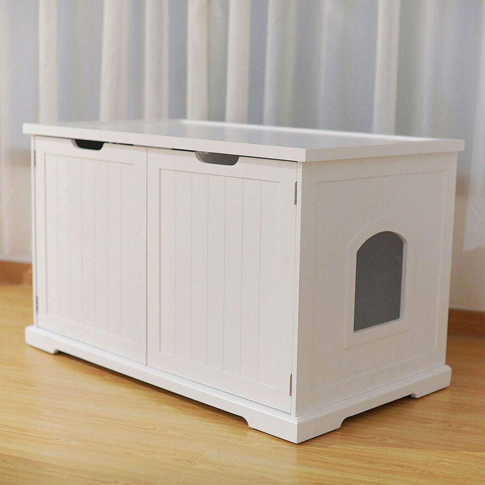 Merry Products Pet Cat Washroom Bench Box with Removable Partition Wall, White - Smart-nests
