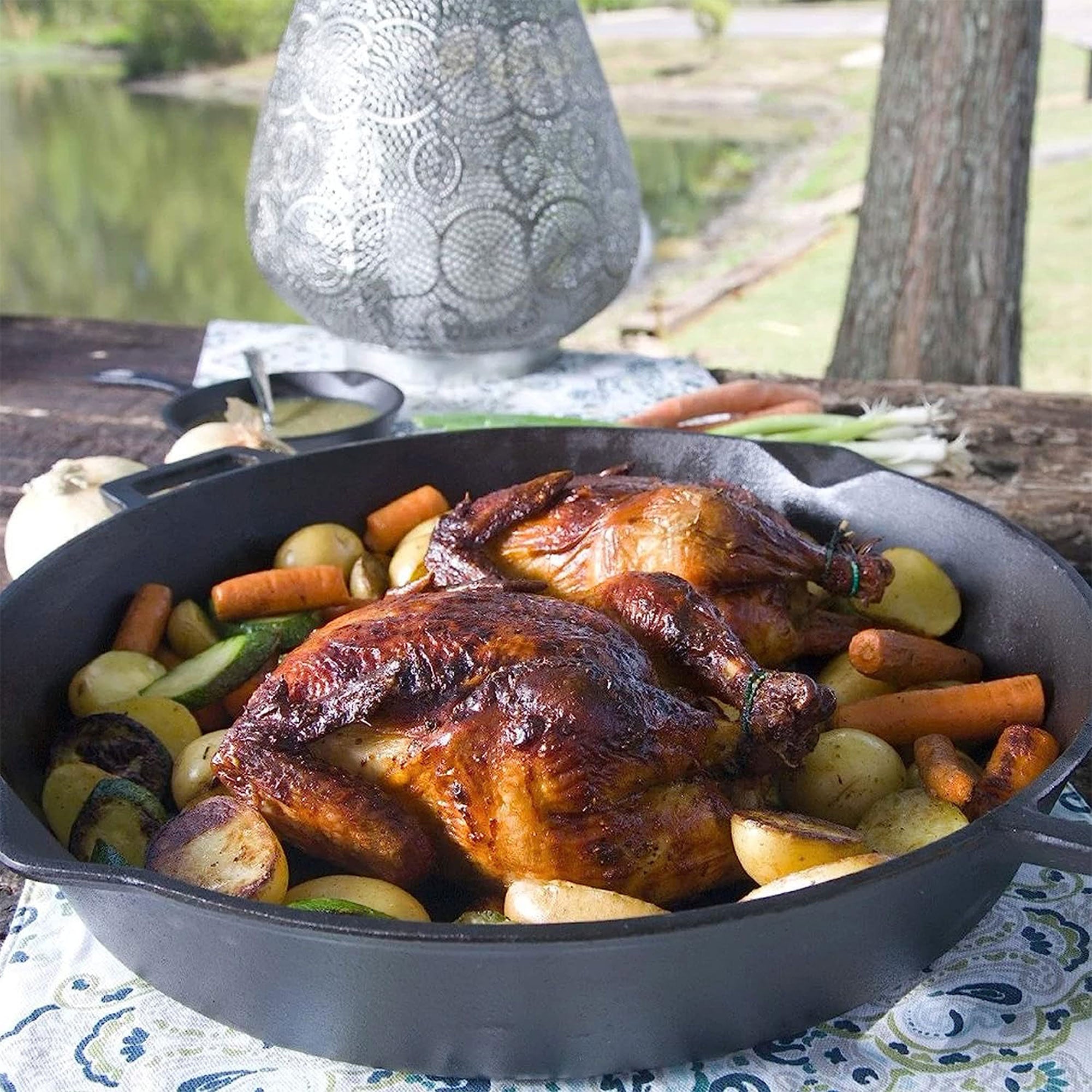 Bayou Classic 16 Inch Double Handled Cast Iron Skillet with Pour Spouts, Black - Smart-nests