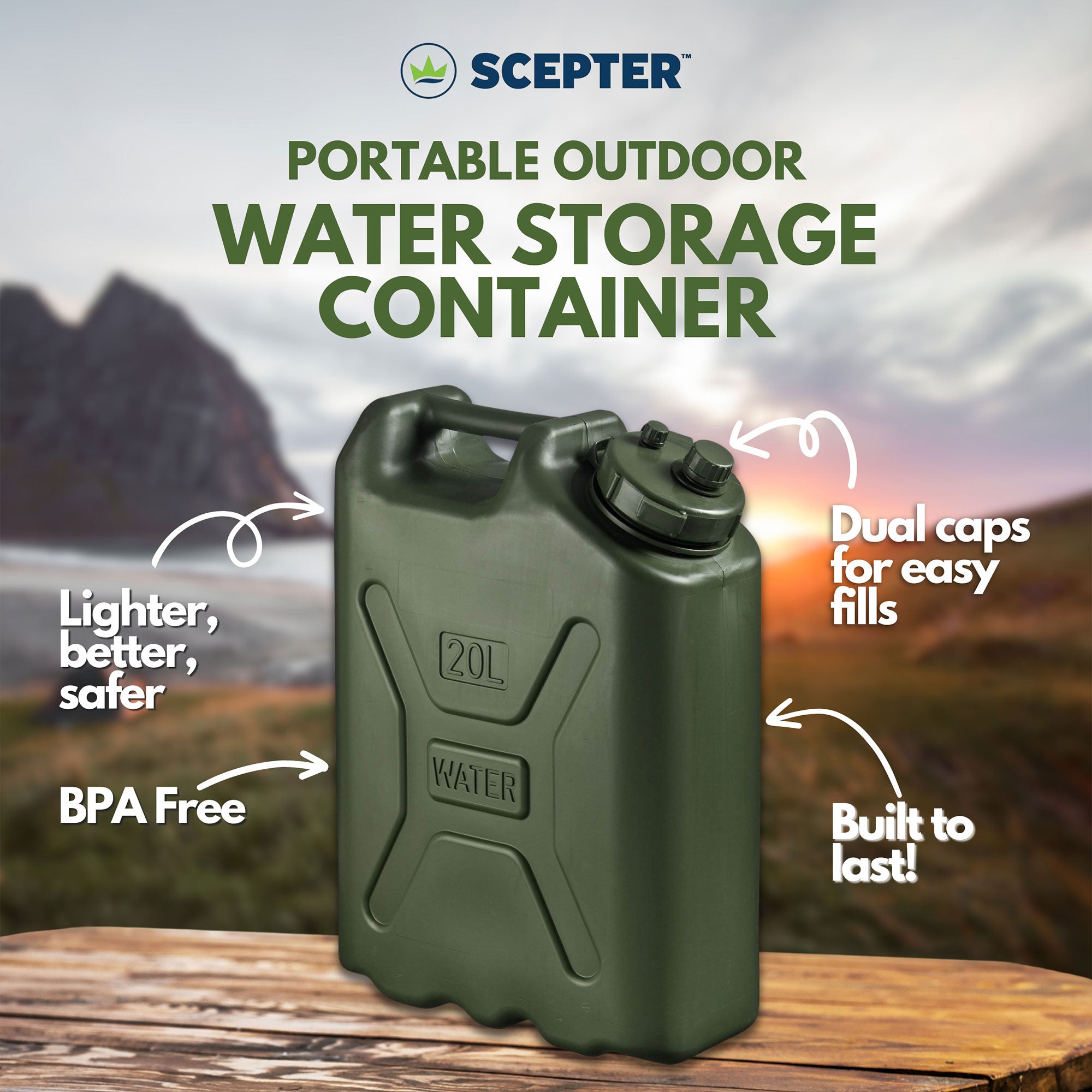 Scepter BPA Durable 5 Gallon 20 Liter Portable Water Storage Container, Green - Smart-nests