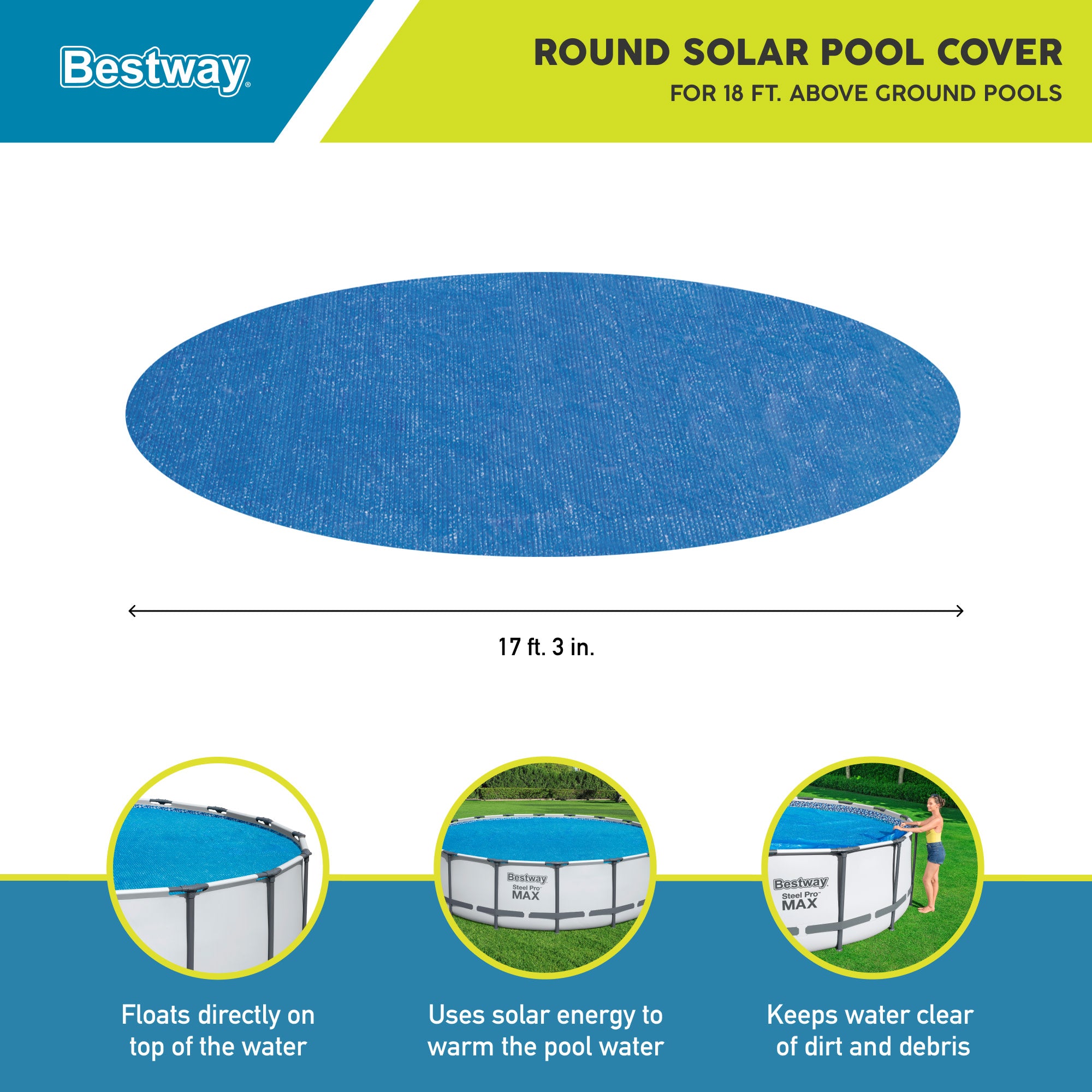 Bestway Flowclear 18' Round Solar Pool Cover for Above Ground Pools (Cover Only) - Smart-nests