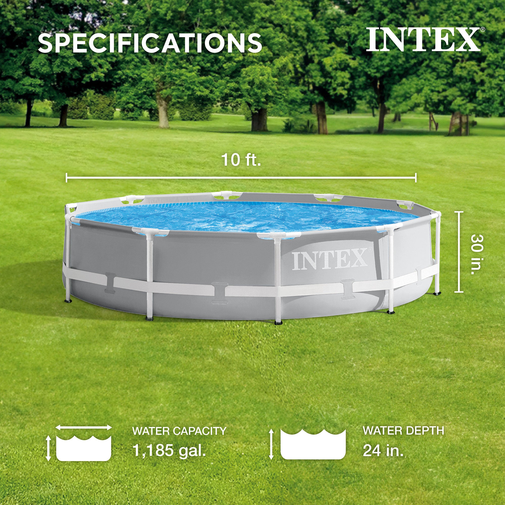 Intex 10'x30" Prism Metal Frame Round Outdoor Above Ground Swimming Pool, No Pump - Smart-nests