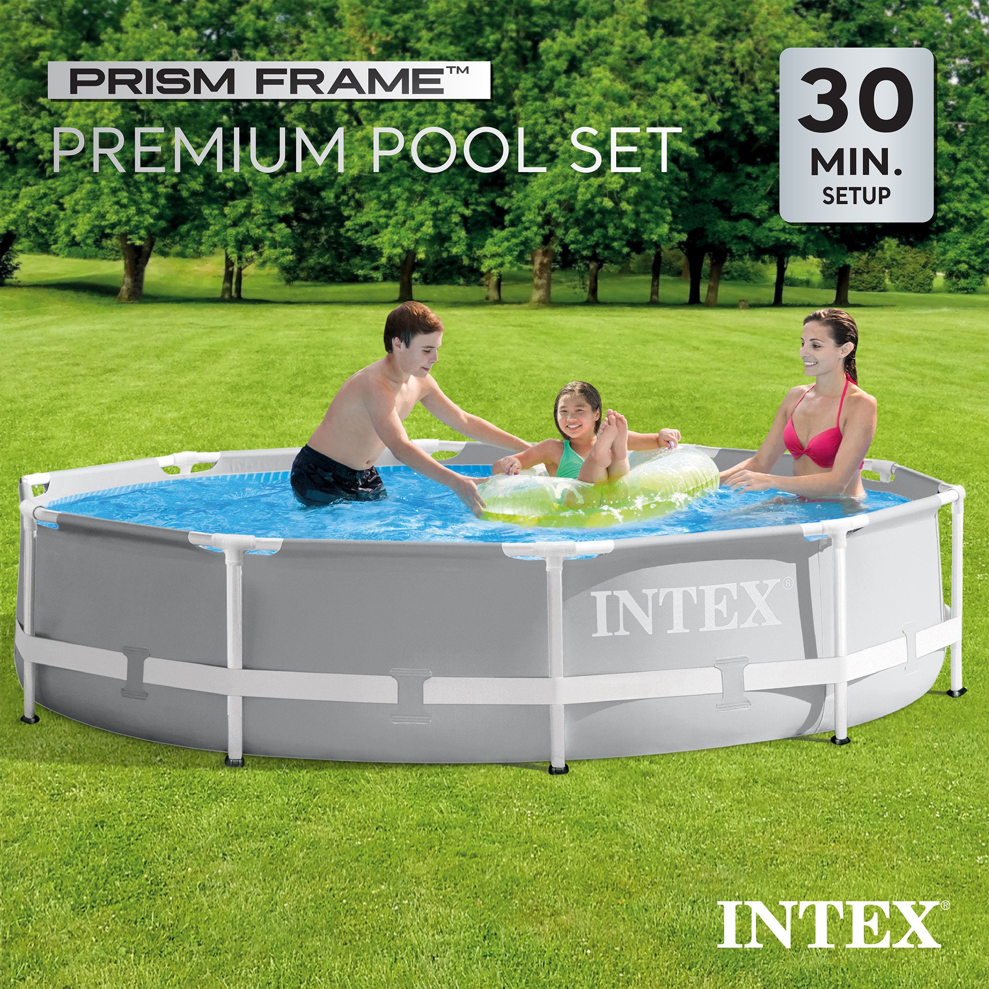 Intex 10'x30" Prism Metal Frame Round Outdoor Above Ground Swimming Pool, No Pump - Smart-nests