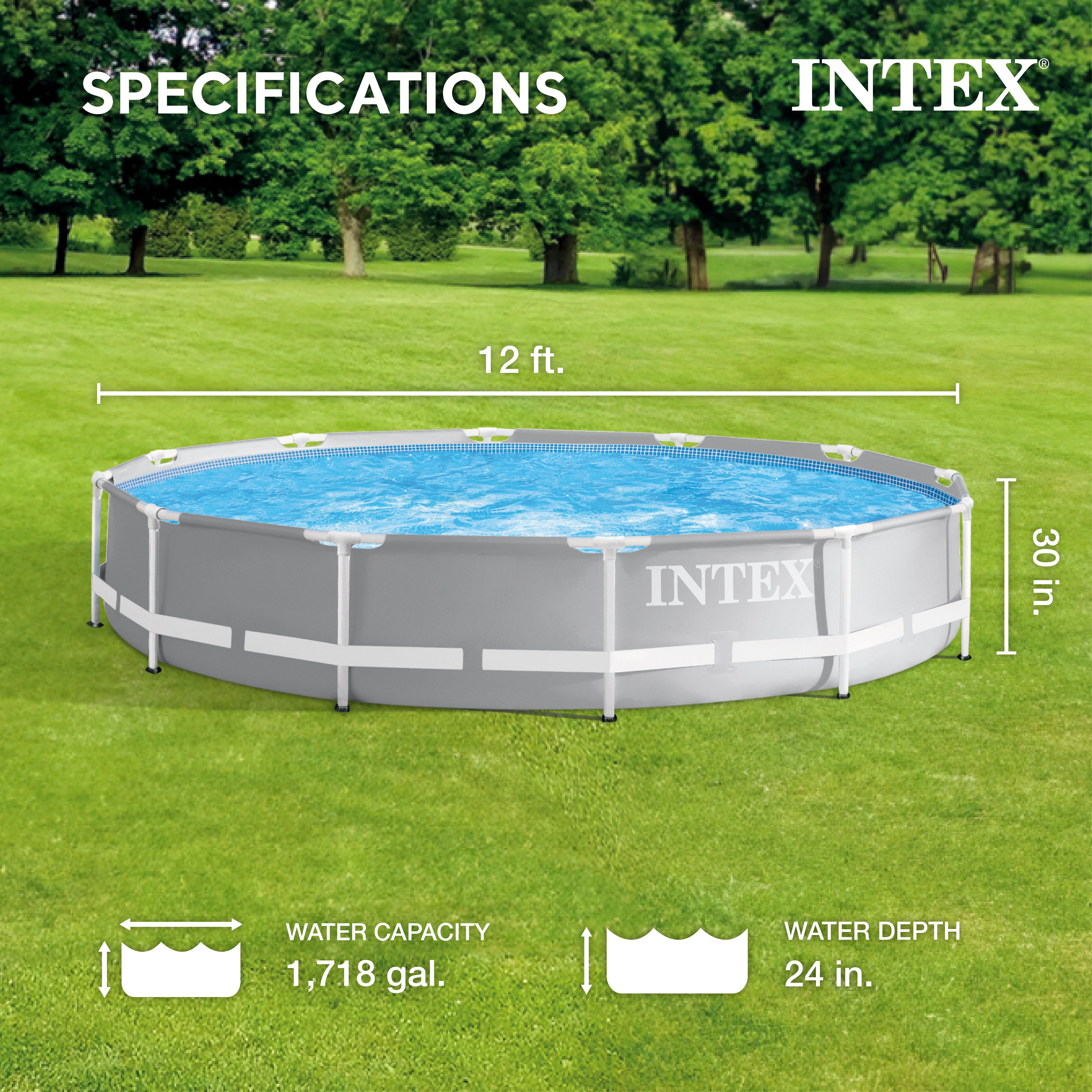 Intex 26711EH 12 foot x 30 inch Prism Frame Above Ground Swimming Pool with Pump - Smart-nests