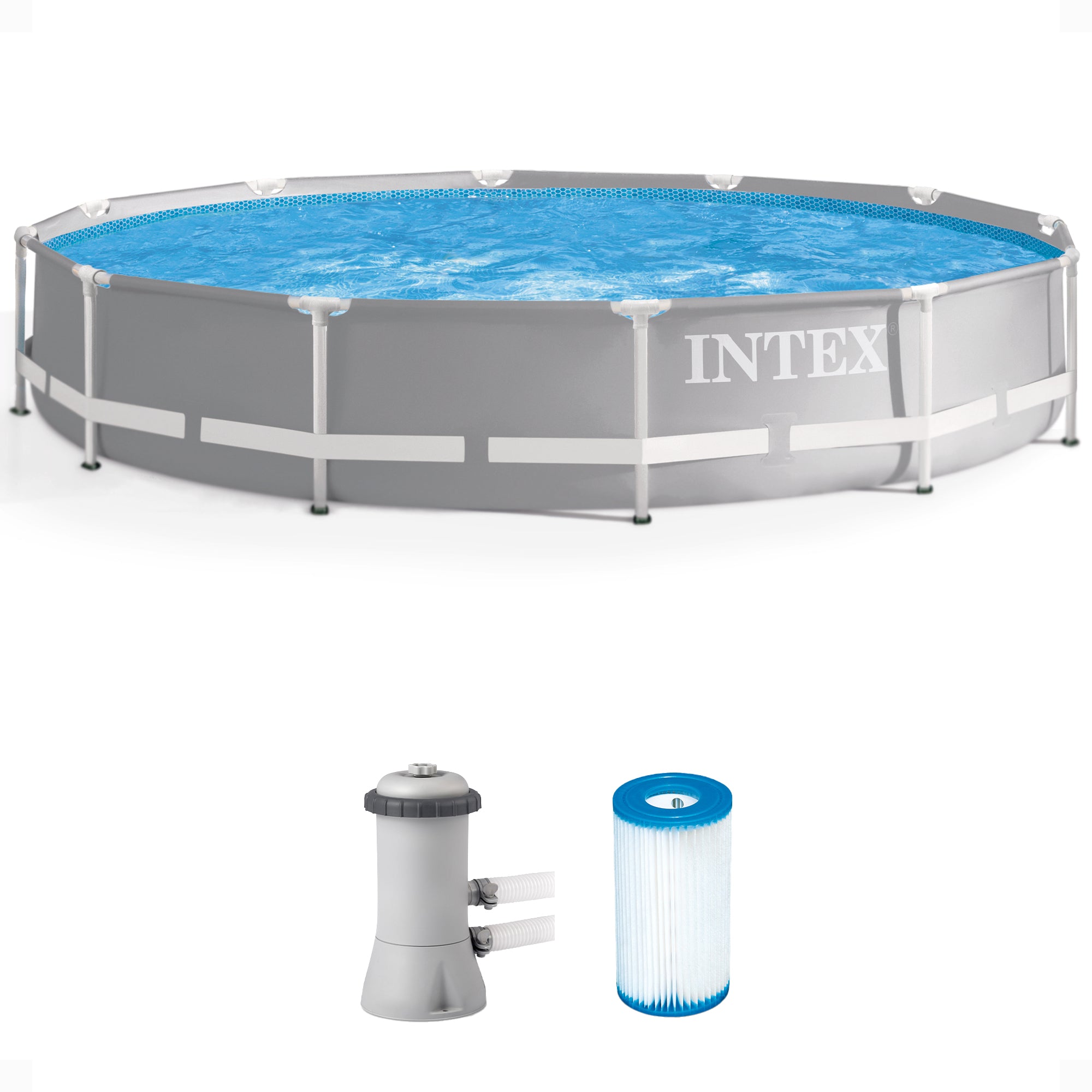 Intex 26711EH 12 foot x 30 inch Prism Frame Above Ground Swimming Pool with Pump - Smart-nests