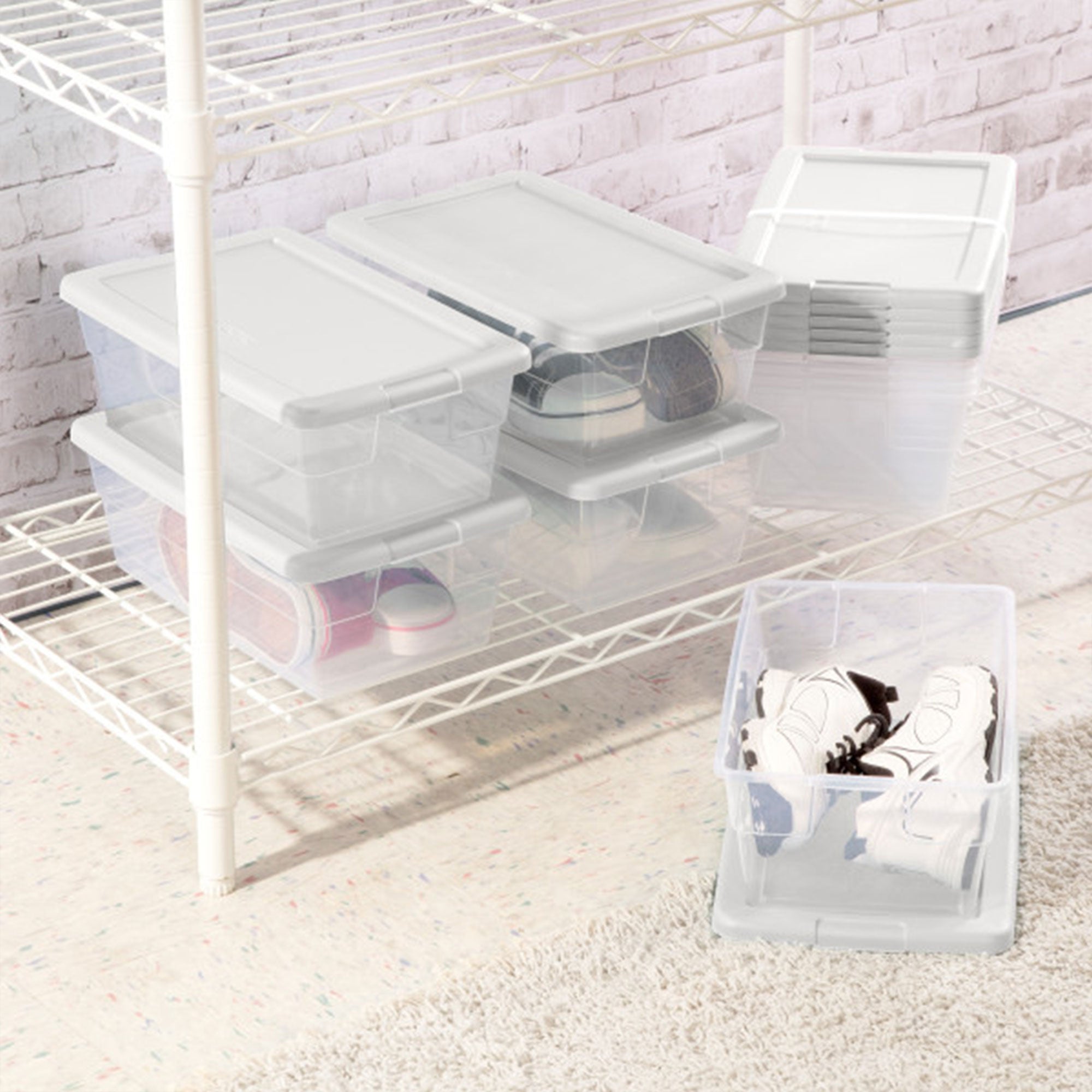 Sterilite 6 Quart Storage Box Stackable Bin with Lid, Plastic Container, 12 Pack - Smart-nests