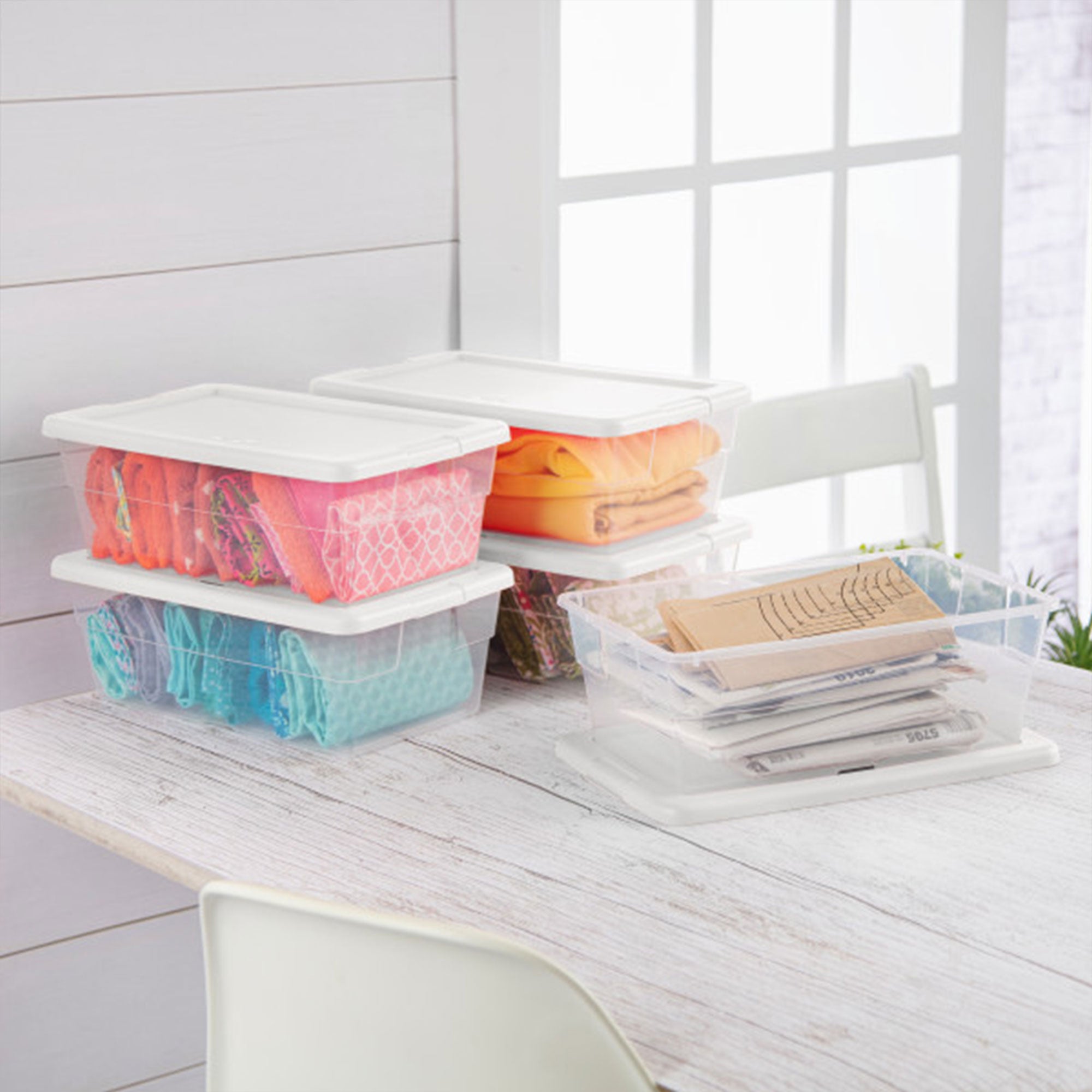 Sterilite 6 Quart Storage Box Stackable Bin with Lid, Plastic Container, 12 Pack - Smart-nests