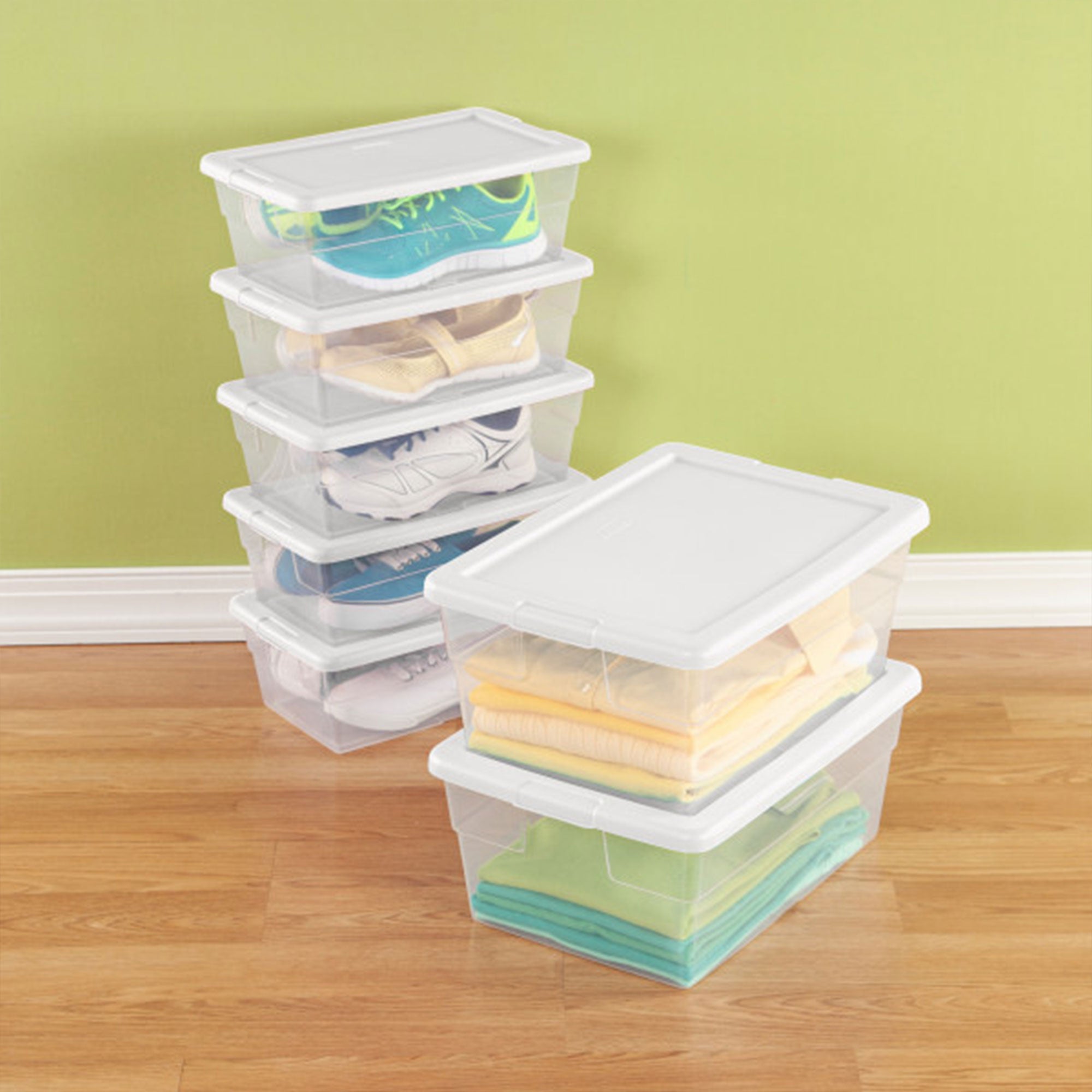 Sterilite 6 Quart Storage Box Stackable Bin with Lid, Plastic Container, 12 Pack - Smart-nests