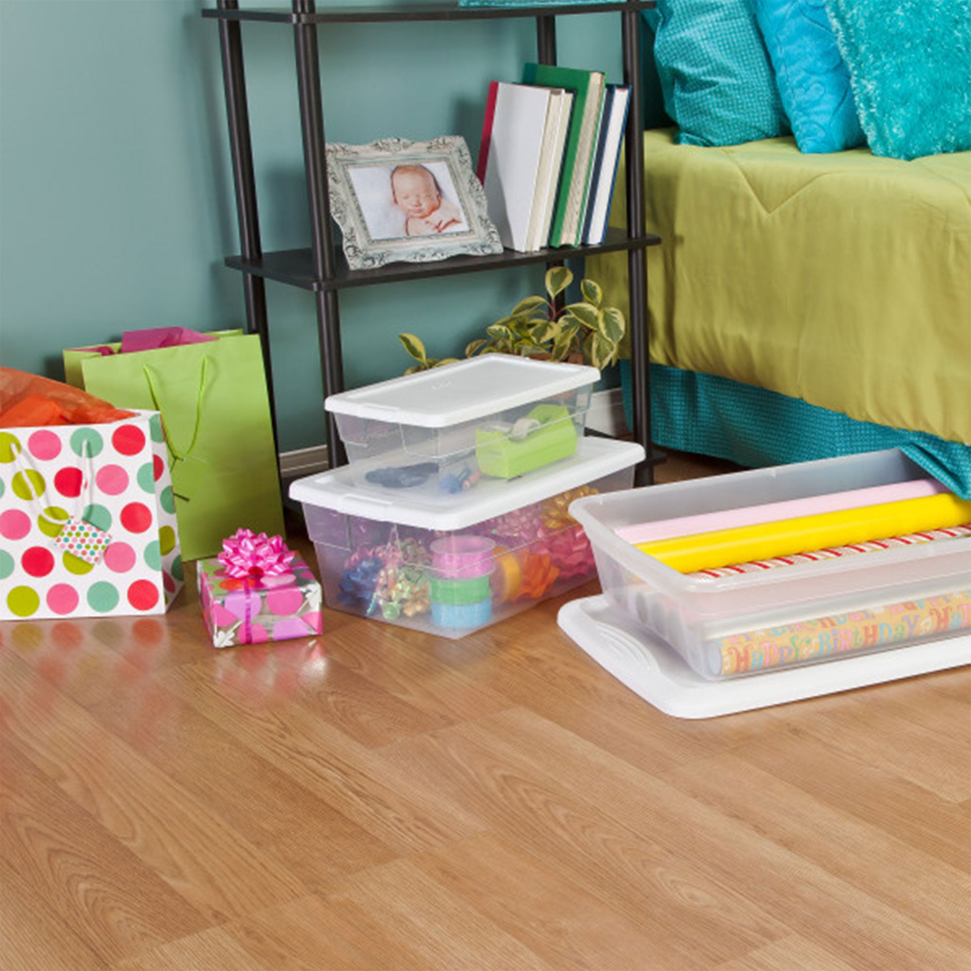 Sterilite 6 Quart Storage Box Stackable Bin with Lid, Plastic Container, 12 Pack - Smart-nests