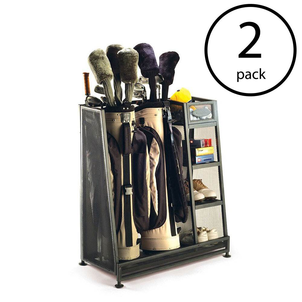 Suncast Metal Complete Golf Bag Organizer for Garage w/ Shelves & Bin (2 Pack) - Smart-nests
