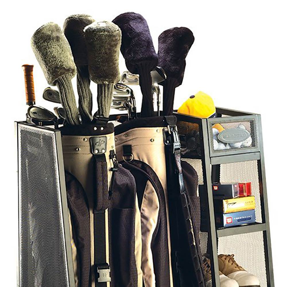 Suncast Metal Complete Golf Bag Organizer for Garage w/ Shelves & Bin (2 Pack) - Smart-nests