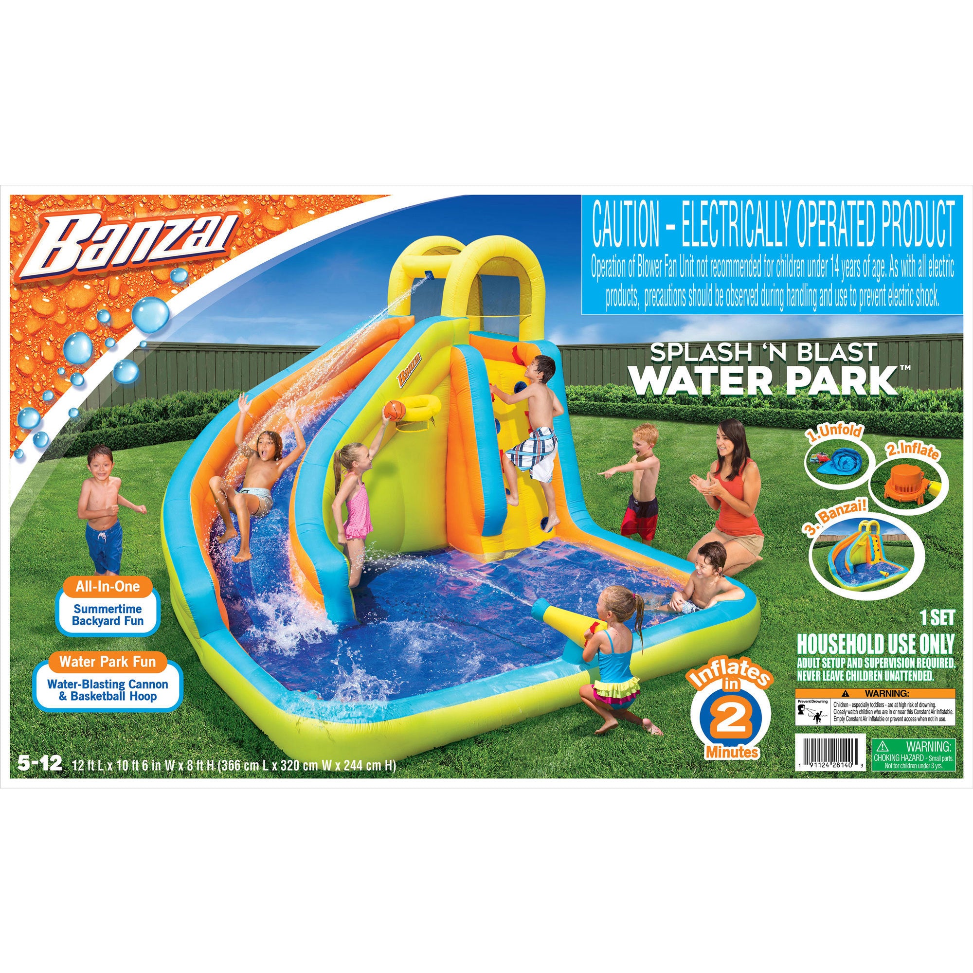 Banzai Splash 'N Blast Kids Outdoor Backyard Inflatable Water Slide Splash Park - Smart-nests