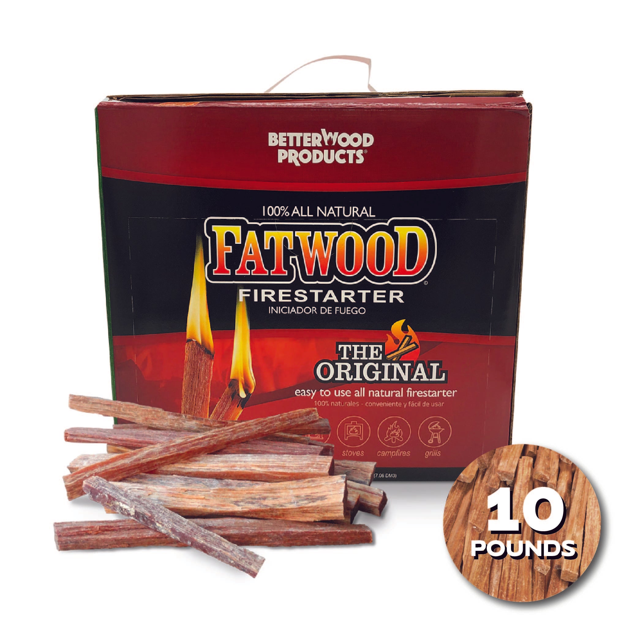 Betterwood Fatwood Firestarter, All Weather Natural Pine Fire Sticks, 10 Pounds - Smart-nests