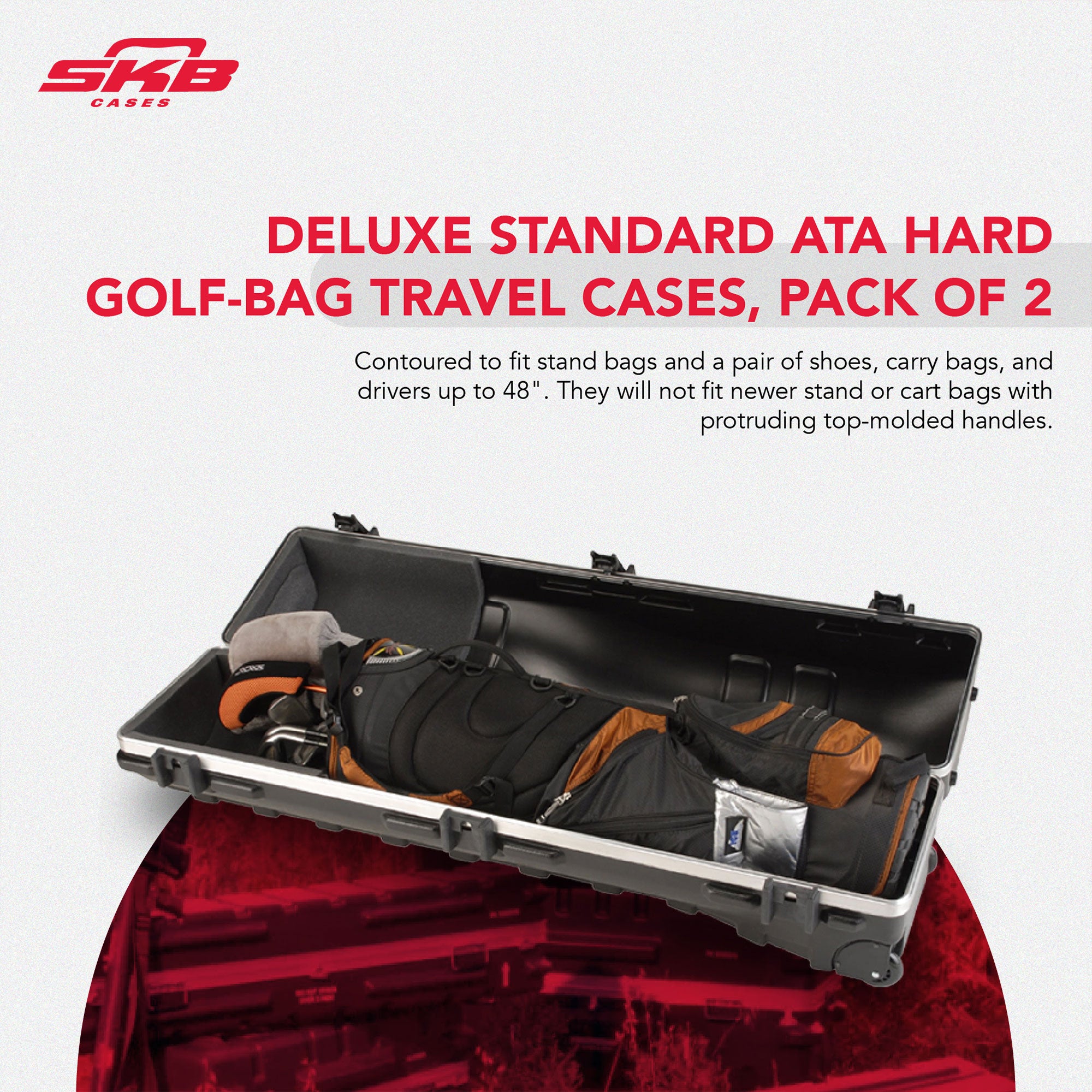 SKB Cases ATA Deluxe Hard Plastic Storage Wheeled Golf Bag Travel Case (2 Pack) - Smart-nests
