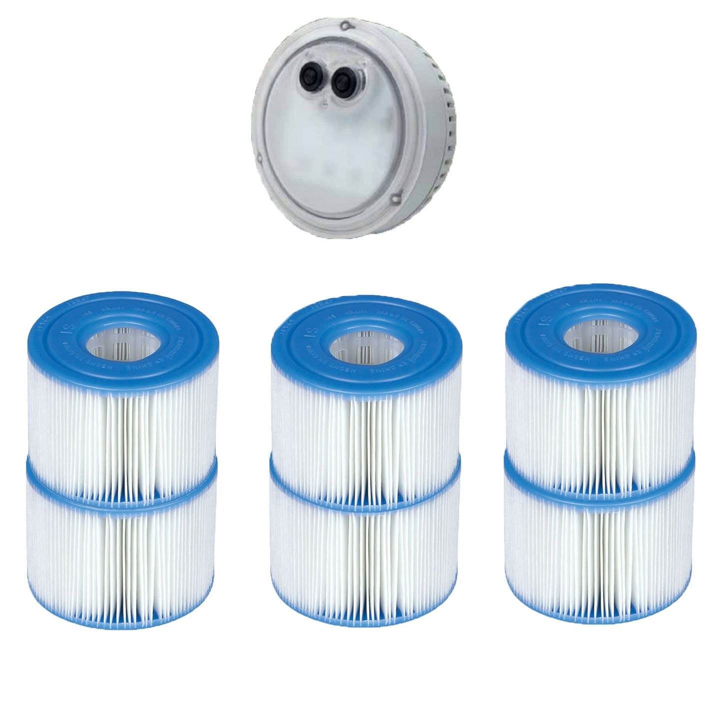 Intex PureSpa LED Spa Light + Type S1 Pool Filter Replacement Cartridge (6 Pack) - Smart-nests