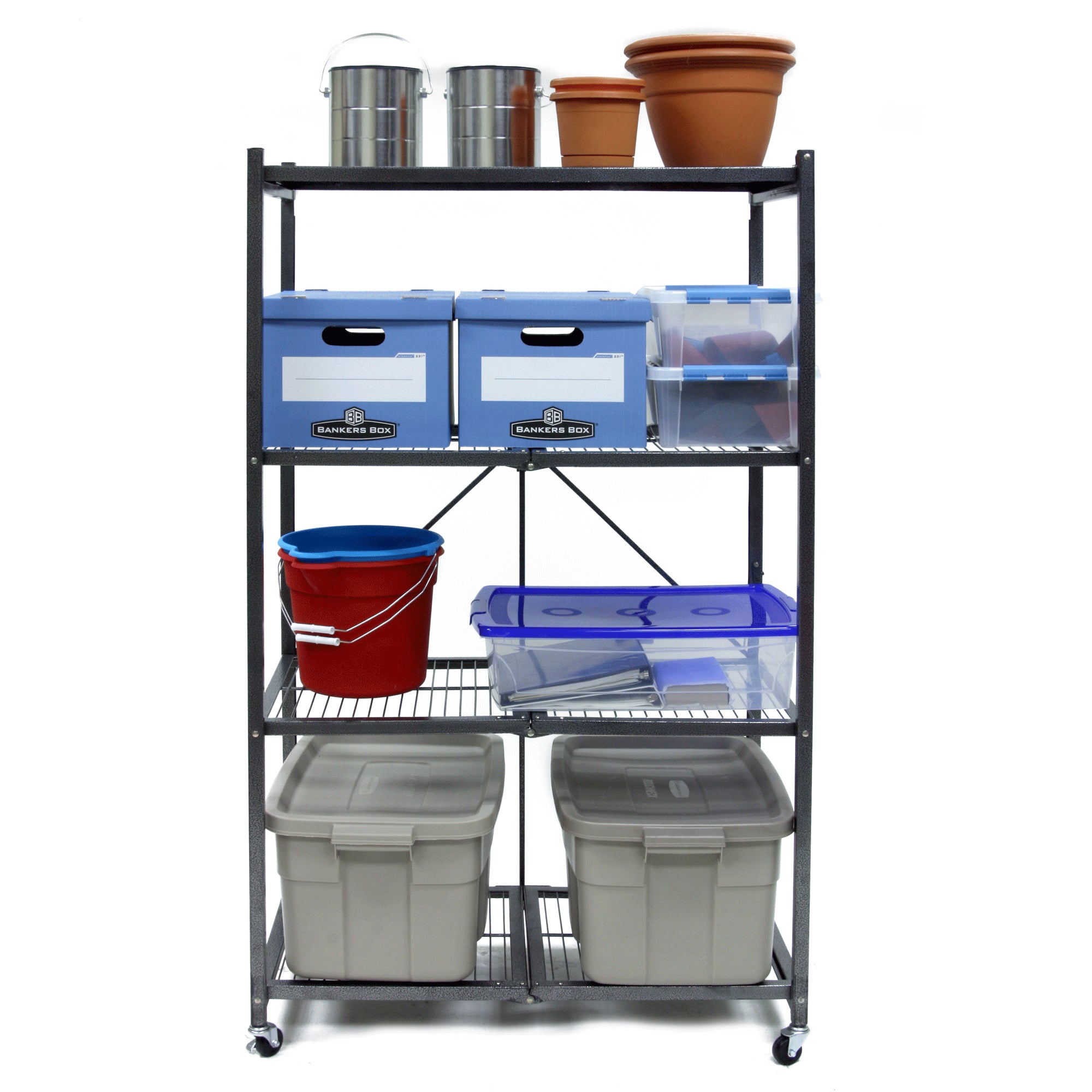 Origami 4 Tier Multipurpose Folding Storage Organizing Rack with Wheels (2 Pack) - Smart-nests