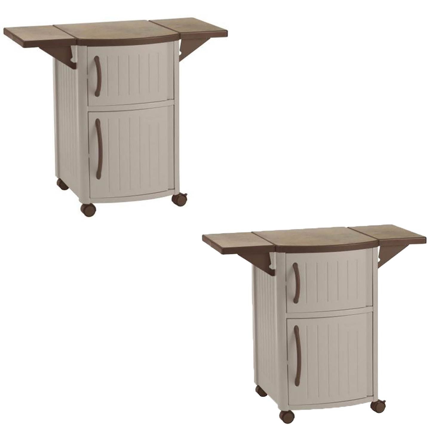 New Suncast Portable Outdoor Patio Prep Serving Station Table & Cabinet (2 Pack) - Smart-nests