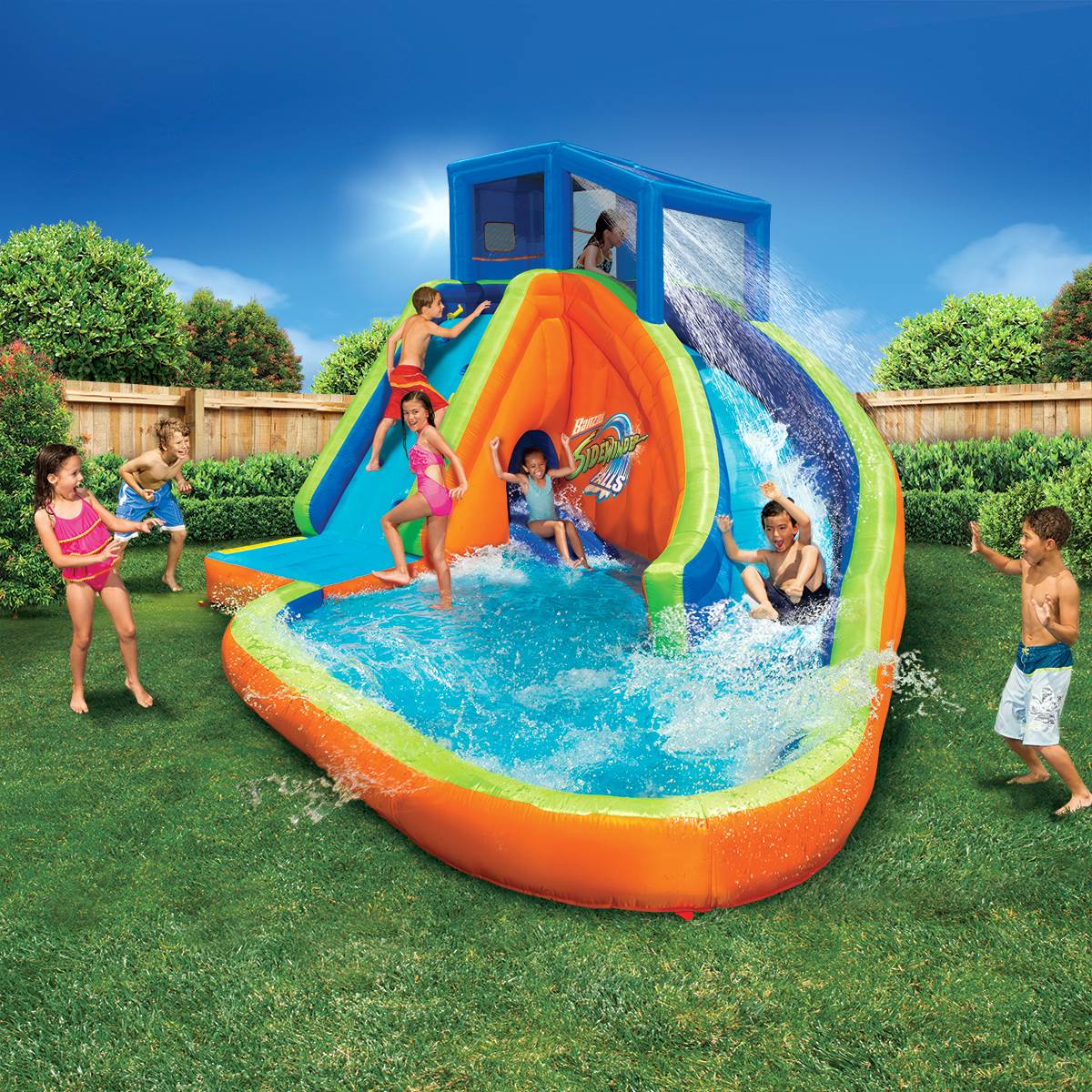 Banzai Falls Inflatable Water Park Kiddie Pool with Slides & Cannons (2 Pack) - Smart-nests