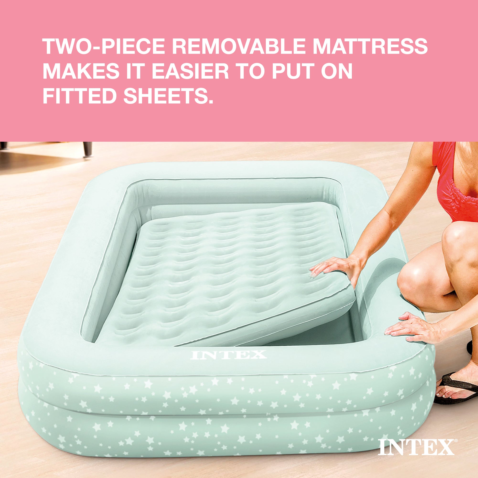 Intex Kids Travel Inflatable Air Mattress with Raised Sides & Hand Pump (2 Pack) - Smart-nests