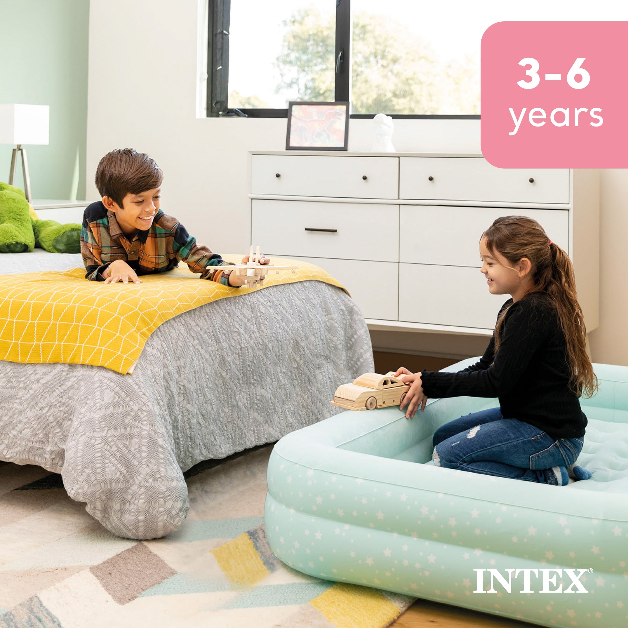 Intex Kids Travel Inflatable Air Mattress with Raised Sides & Hand Pump (2 Pack) - Smart-nests