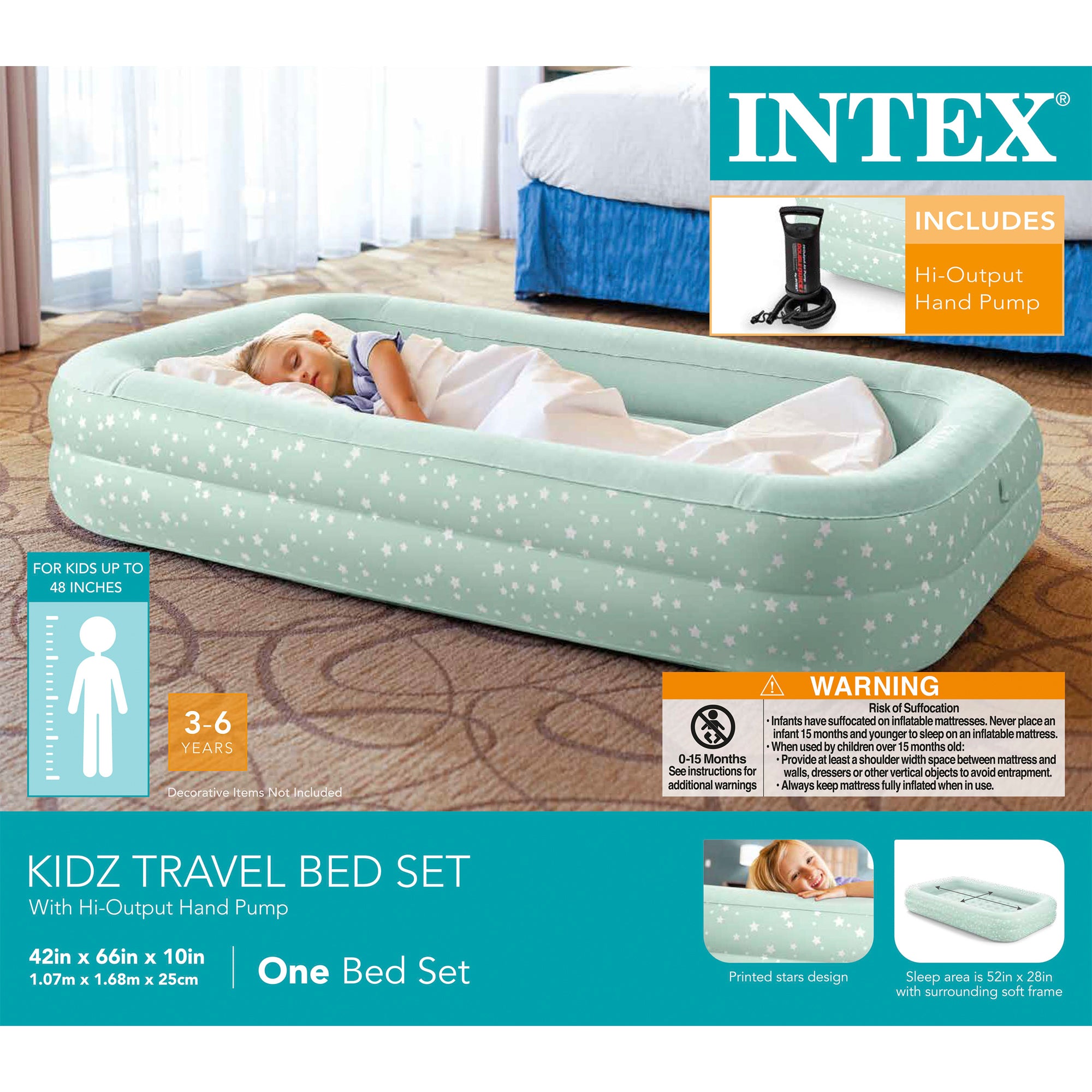 Intex Kids Travel Inflatable Air Mattress with Raised Sides & Hand Pump (2 Pack) - Smart-nests