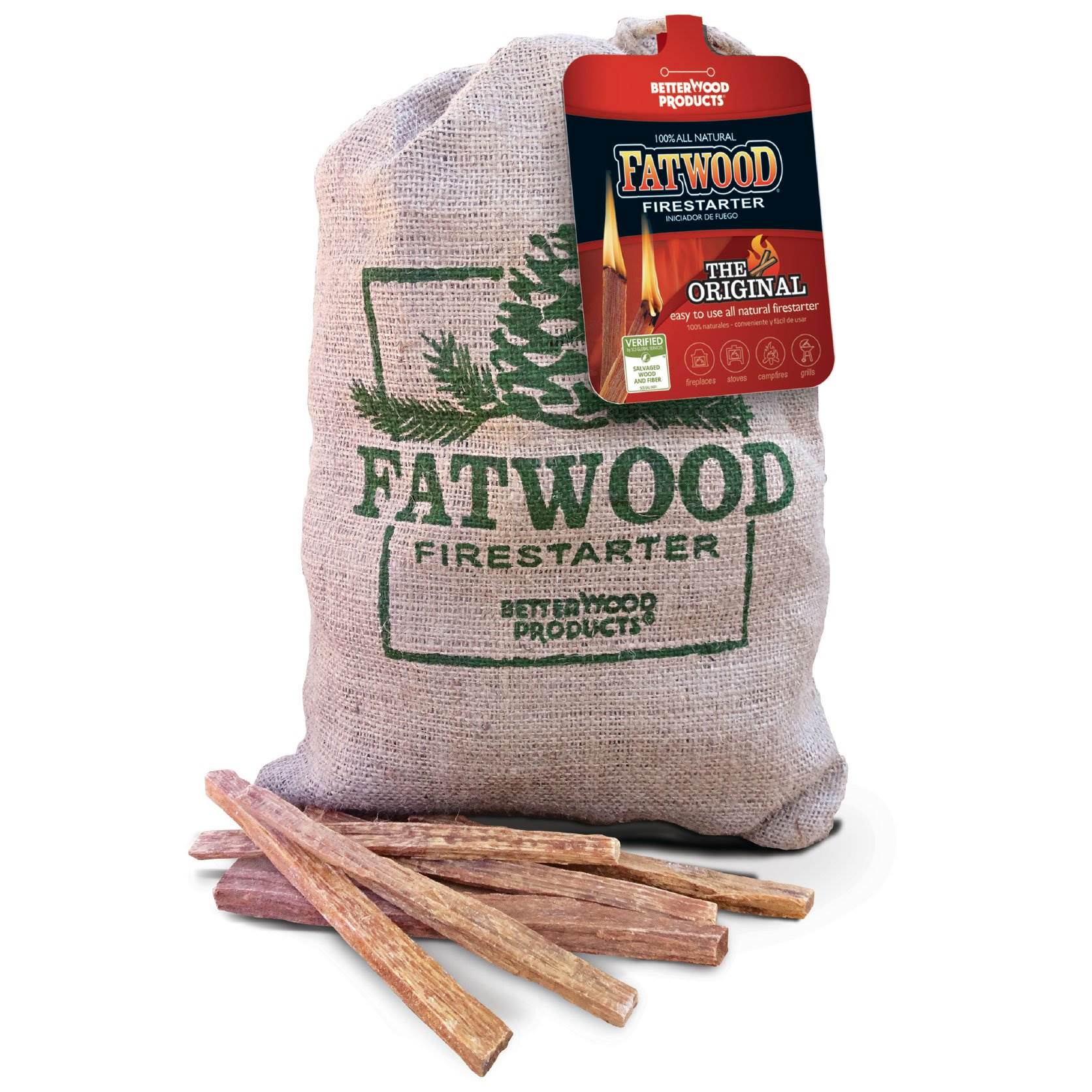 Betterwood Products Fatwood Firestarter 10 Pound Burlap Bag (4 Pack) - Smart-nests