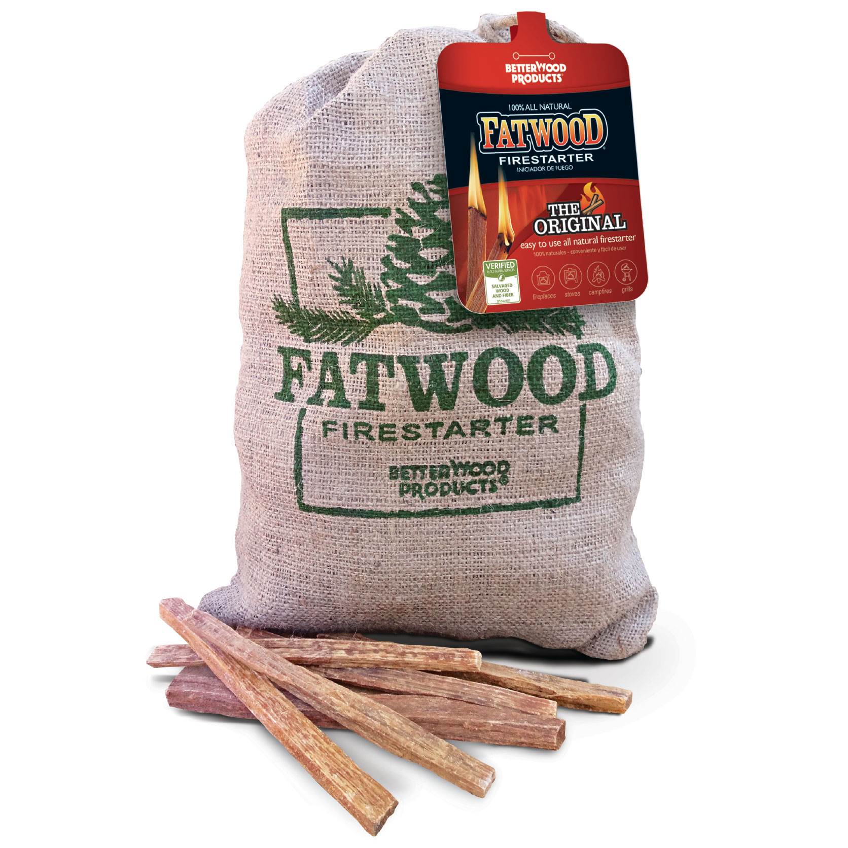 Betterwood Products Fatwood Firestarter 10 Pound Burlap Bag (2 Pack) - Smart-nests