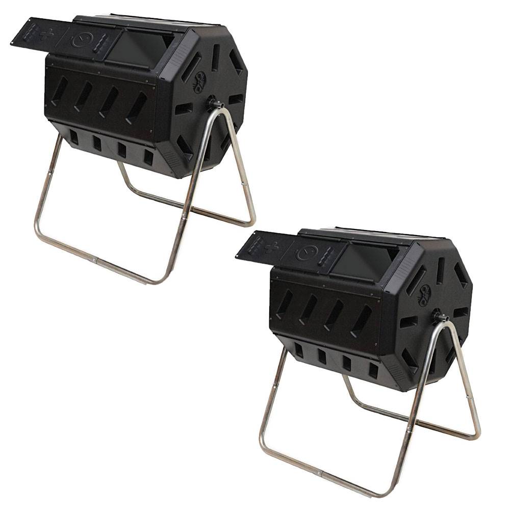 FCMP Outdoor 37 Gallon Elevated Dual Chamber Tumbling Garden Compost Bin(2 Pack) - Smart-nests