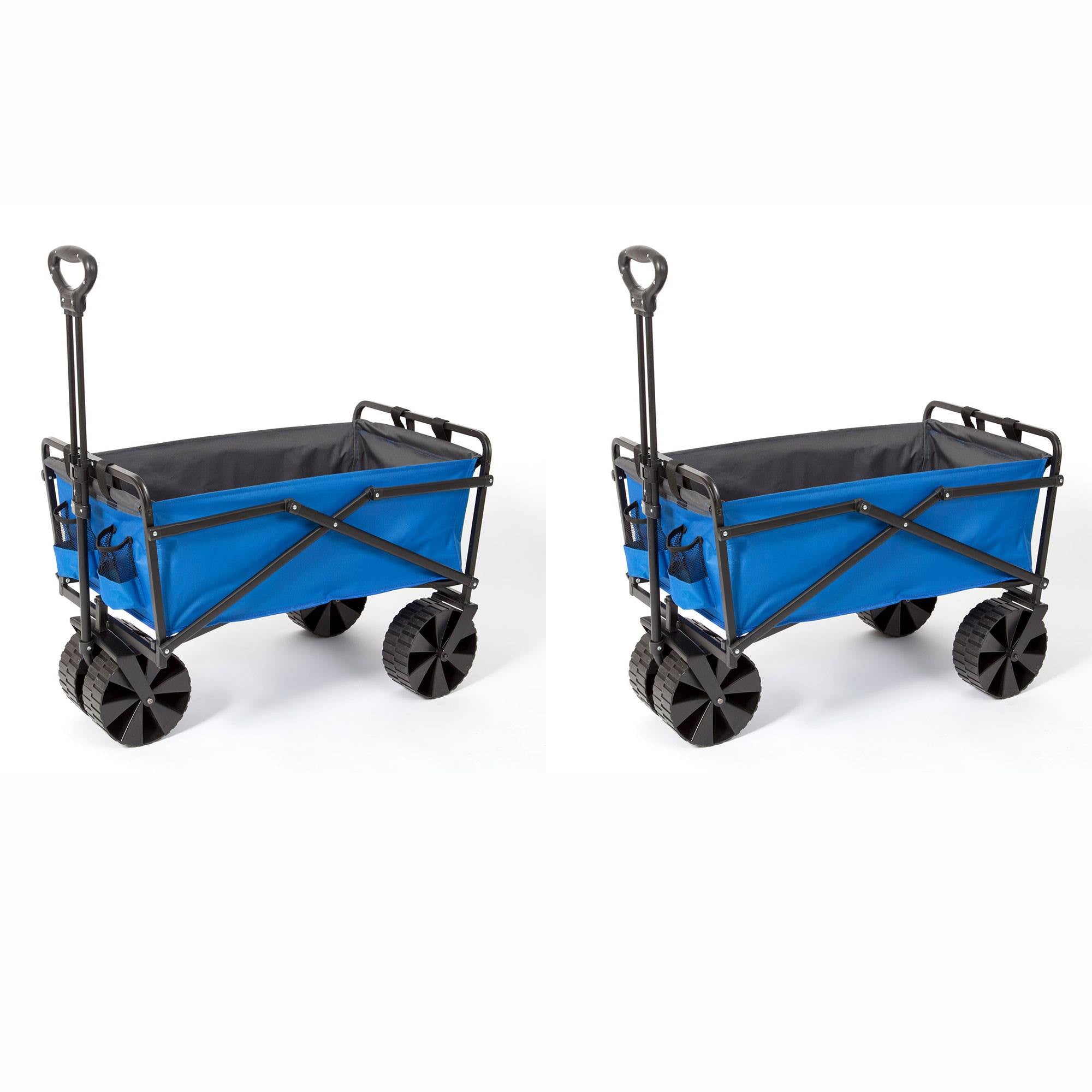 Seina Powder Coated Steel Collapsible Garden Cart Wagon, Blue & Grey (2 Pack) - Smart-nests