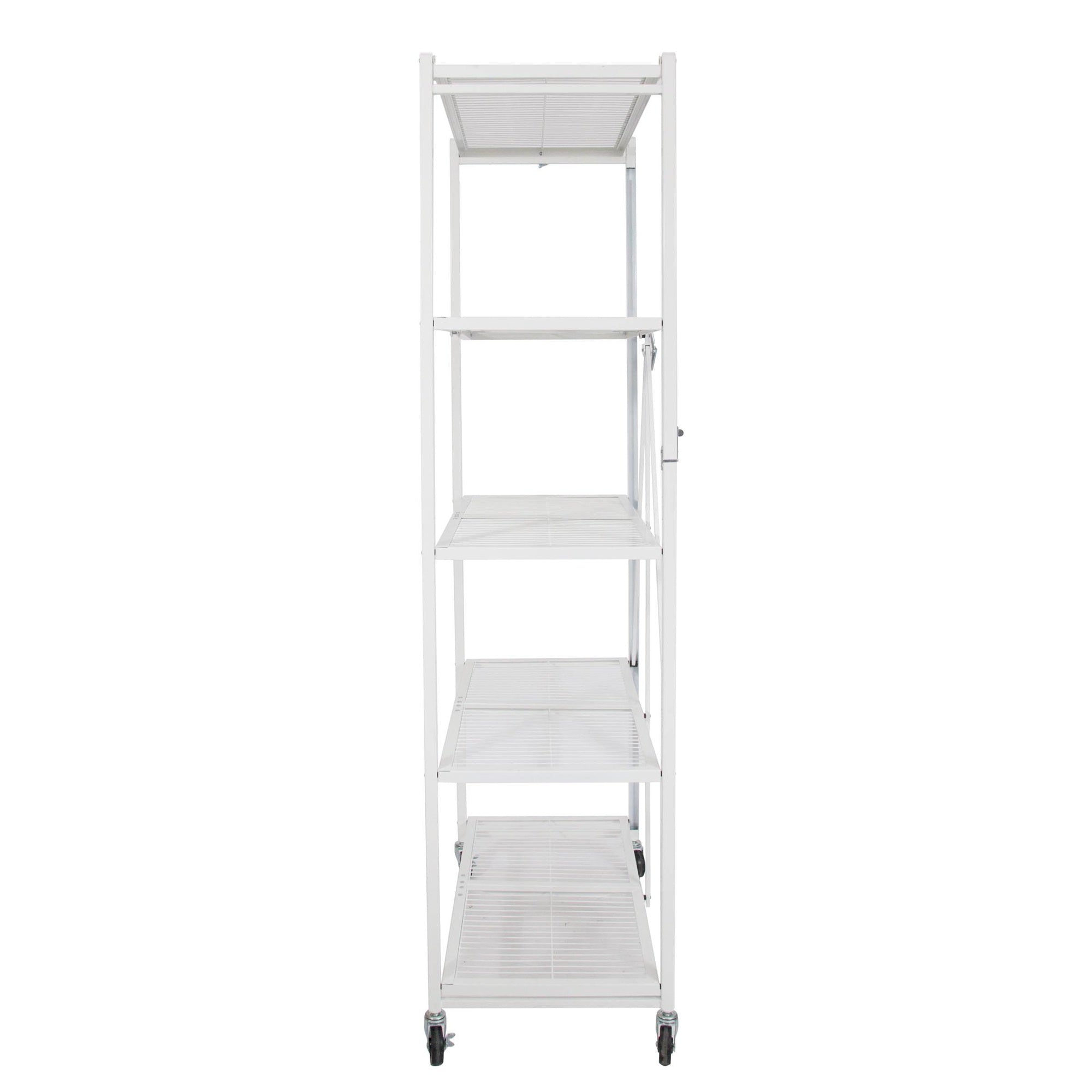 Origami Large Wheeled 5-Shelf Folding Steel Wire Shelving, White (21"x36"x78")