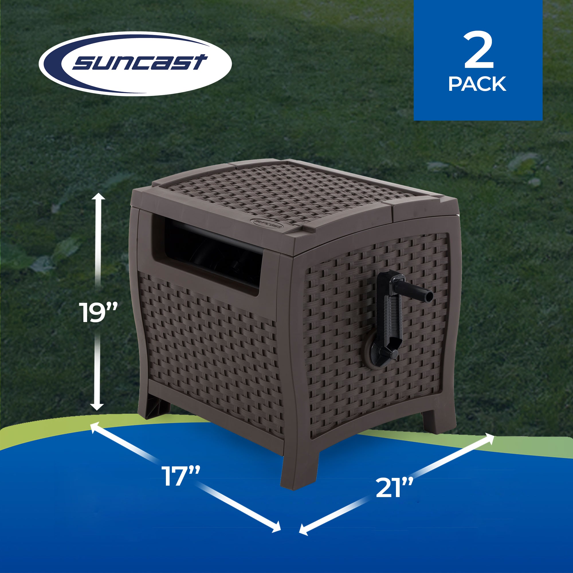 Suncast 175 Foot Slide Trak Outdoor Garden Water Hose Hideaway, Mocha (2 Pack) - Smart-nests