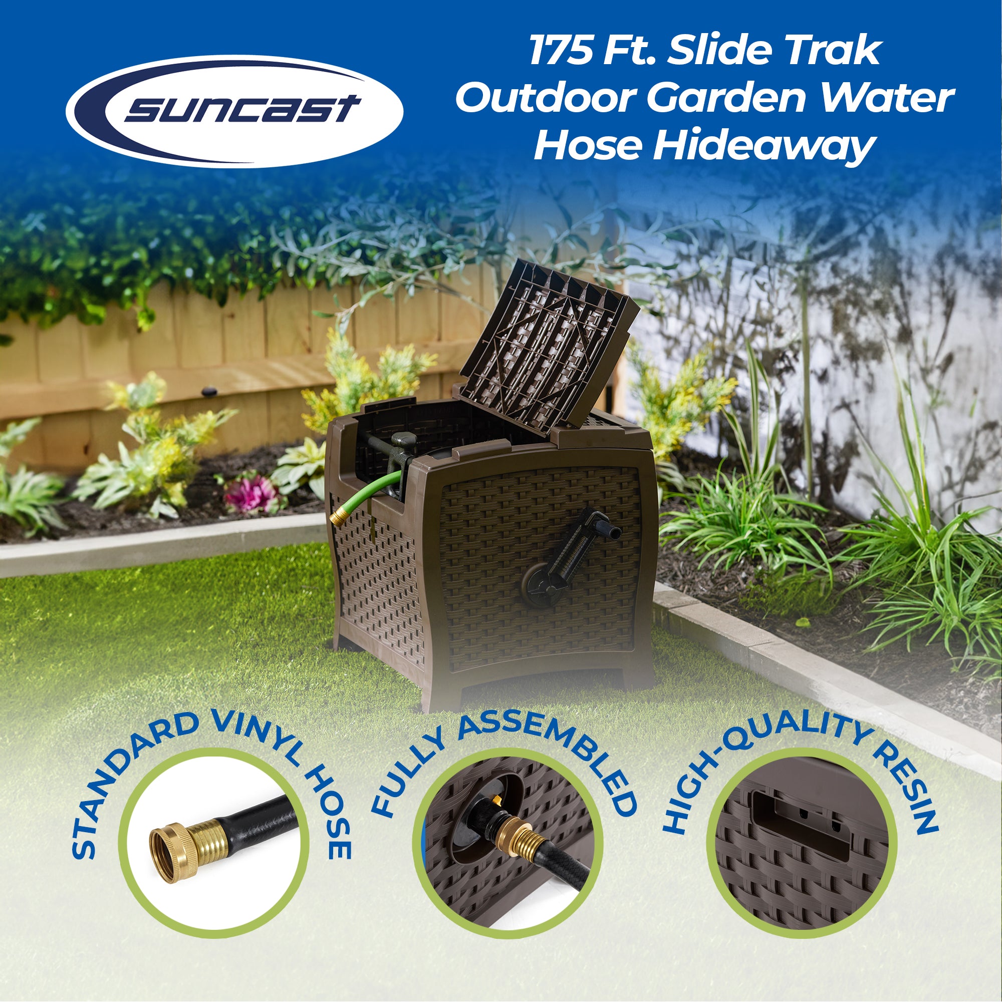 Suncast 175 Foot Slide Trak Outdoor Garden Water Hose Hideaway, Mocha (2 Pack) - Smart-nests