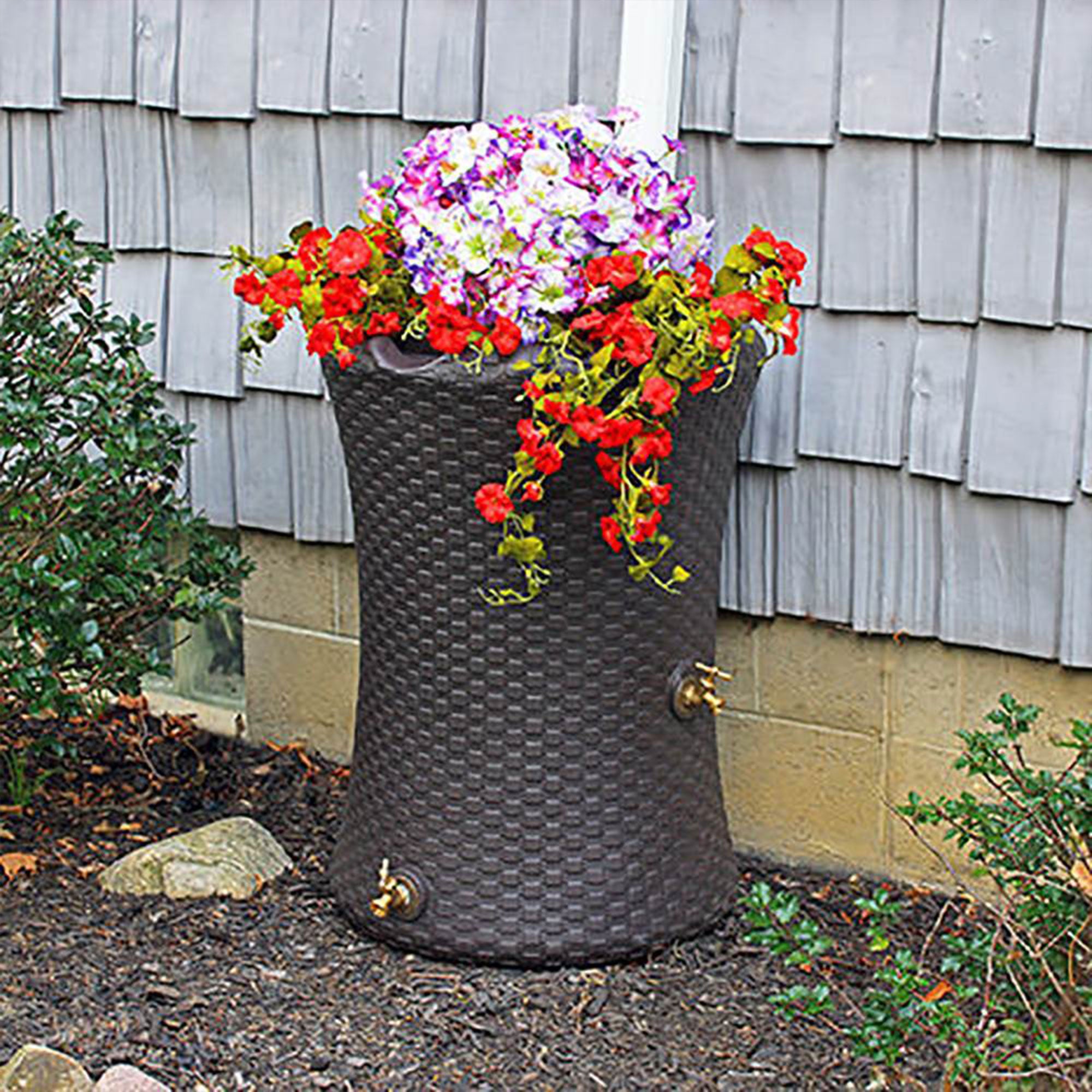 Good Ideas Impressions 50 Gallon Nantucket Rain Barrel Planter, Dark Brown - Smart-nests