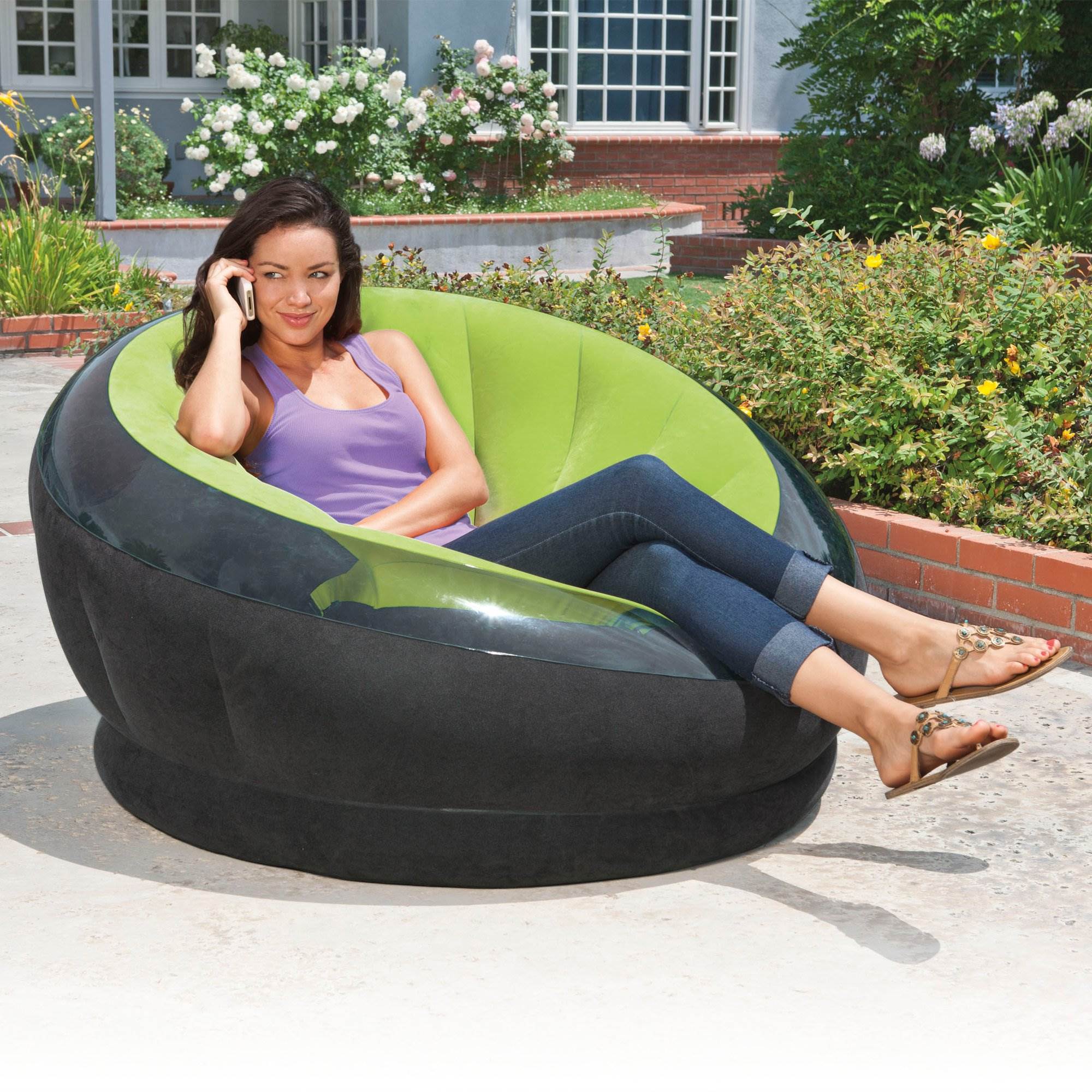 Intex Empire Inflatable Blow Up Lounge Dorm Camping Chair for Adults, Lime Green - Smart-nests