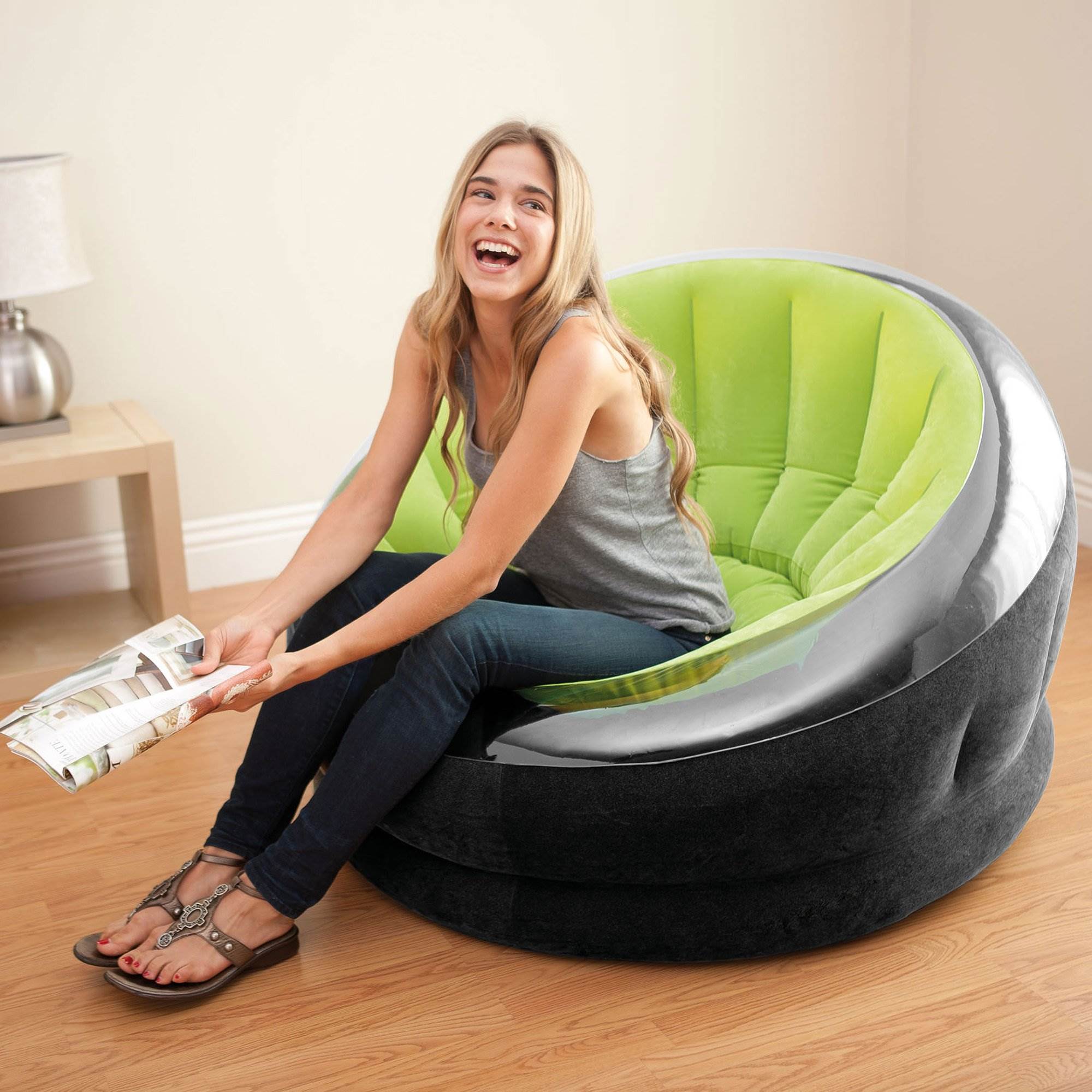 Intex Empire Inflatable Blow Up Lounge Dorm Camping Chair for Adults, Lime Green - Smart-nests