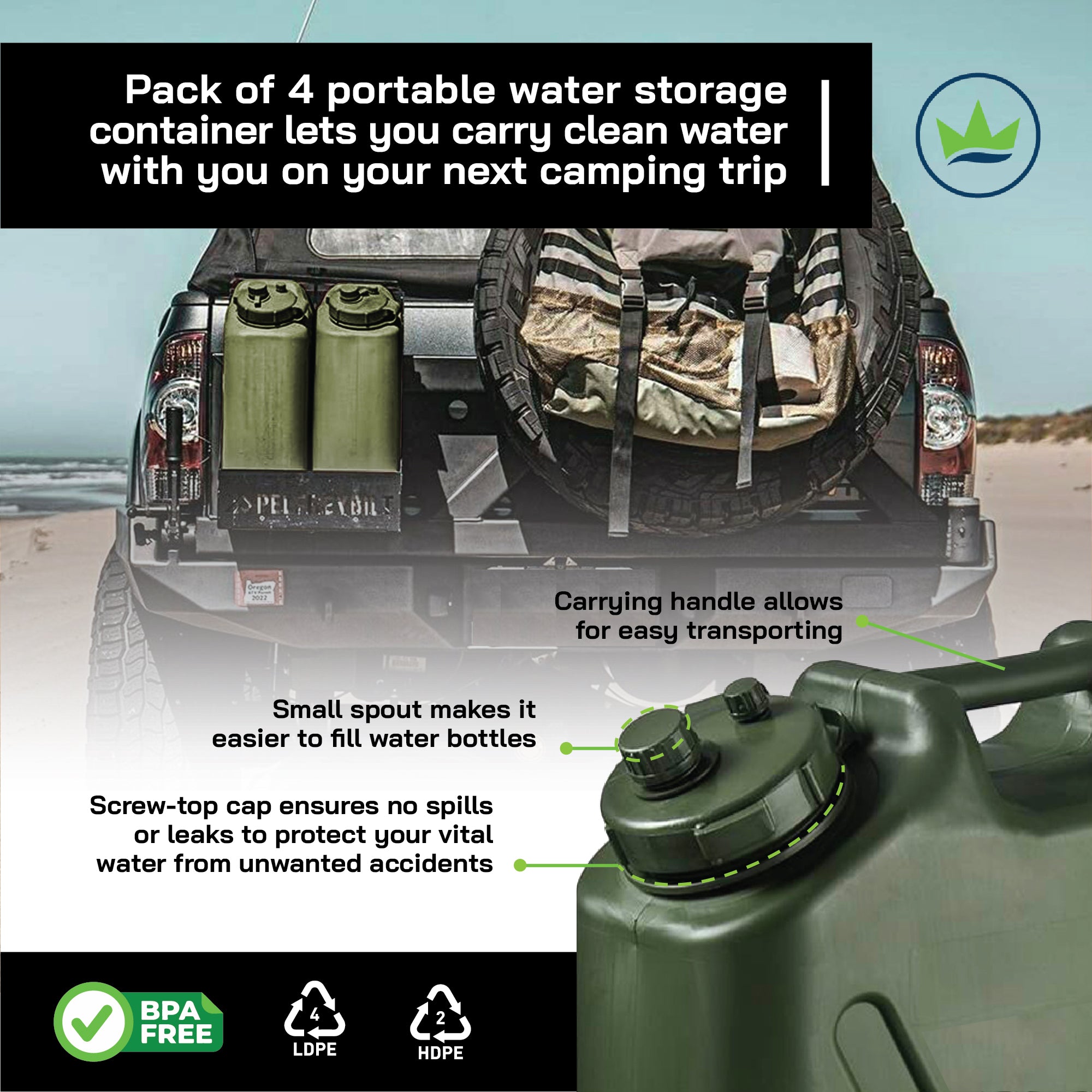 Scepter BPA Durable 5 Gallon 20 Liter Portable Water Storage Container (4 Pack) - Smart-nests